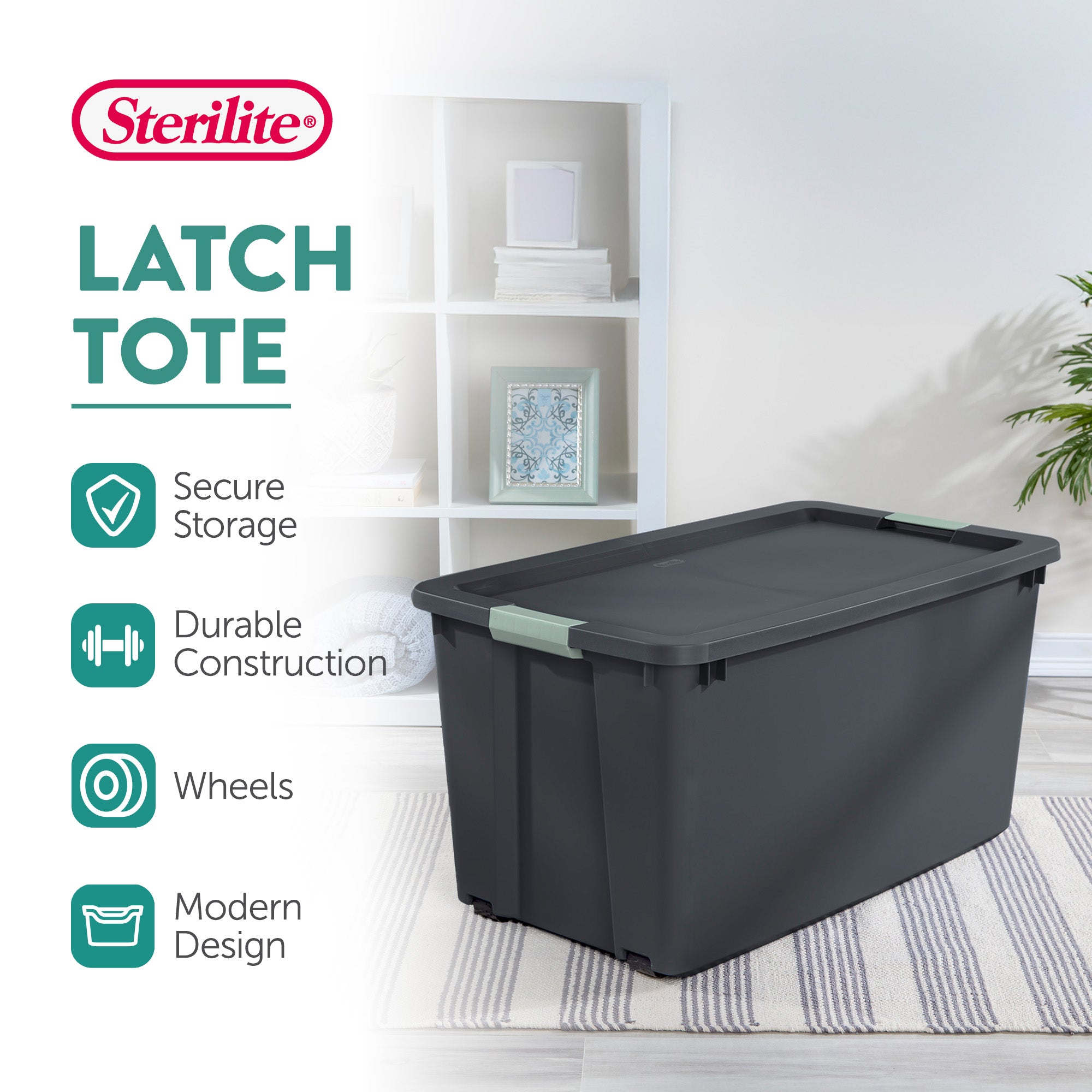 Sterilite 45 Gal Wheeled Latch Tote, Stackable Plastic Storage Bin, Gray, 8 Pack - VMInnovations