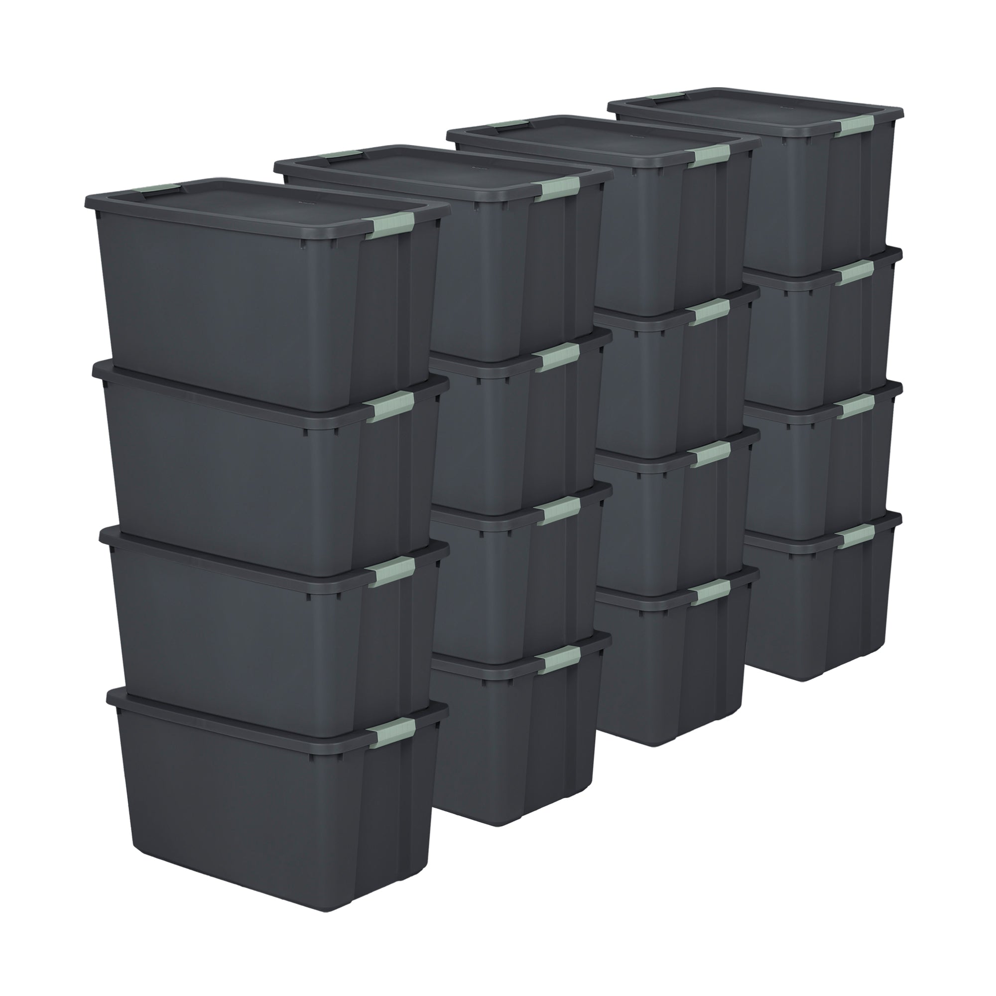 Sterilite 16 Pack 34 Gal Latch Tote, Stackable Plastic Storage Bin, Gray/Green - VMInnovations
