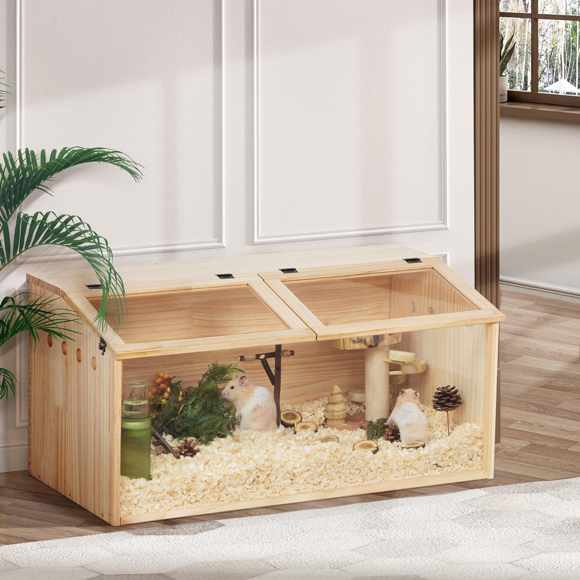COZIWOW Large Wooden Hamster Cage Small Pet Habitat with Lid and Window, Woody