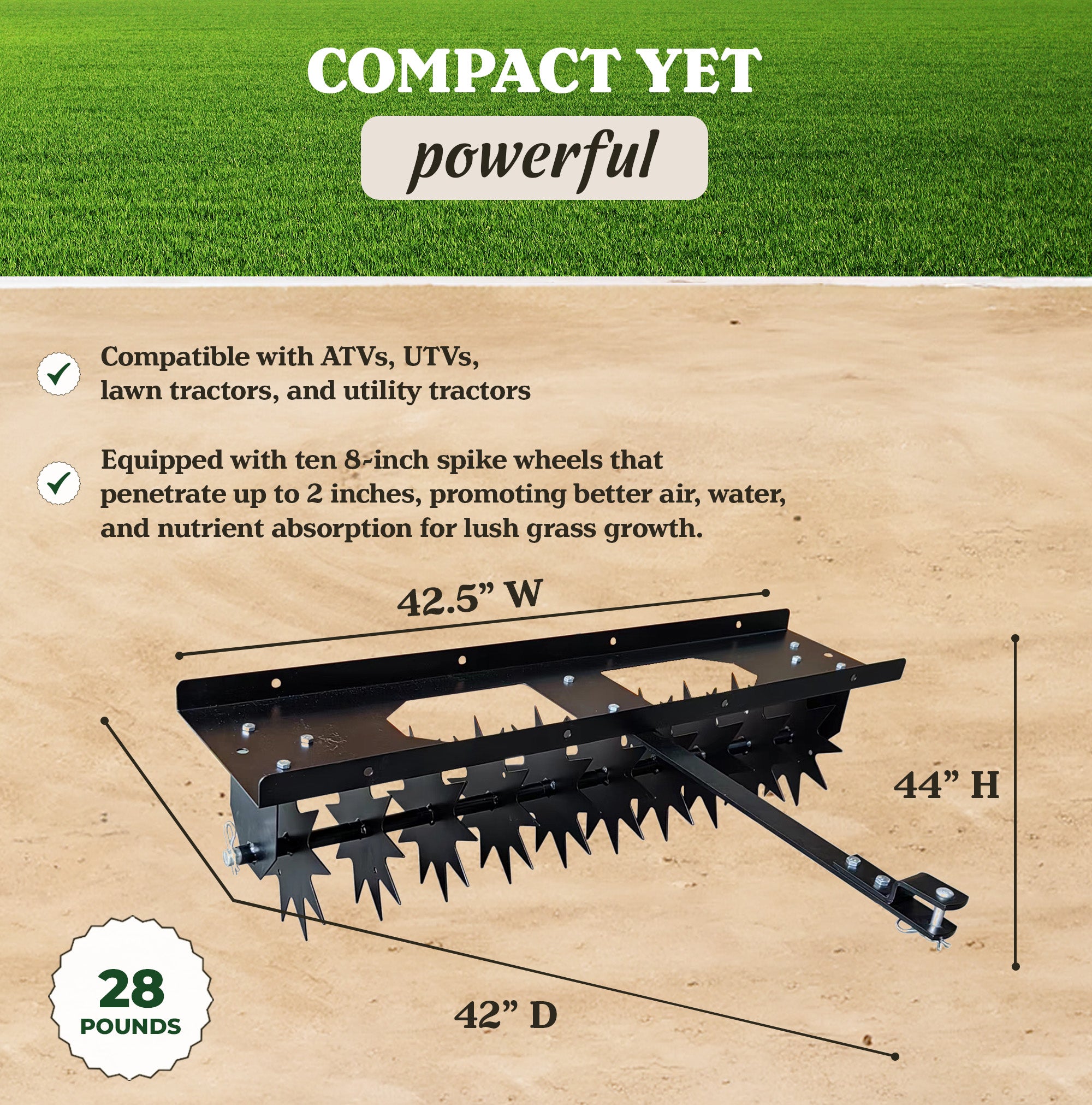 Yard Tuff Spike Lawn Aerator, Pin-Style Hitch for Mowers and ATVs, 40 Inch Wide