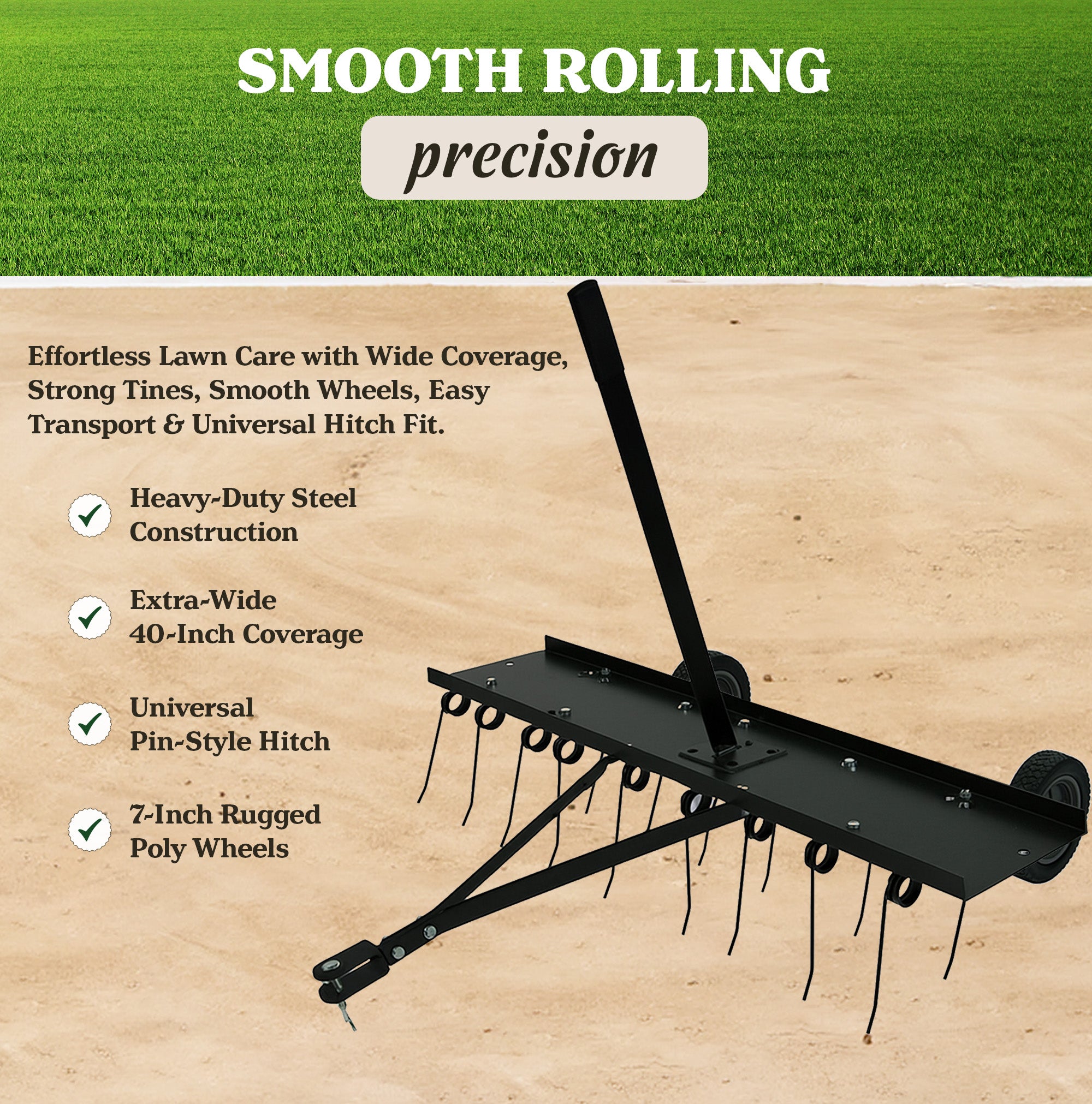 Yard Tuff Tine Dethatcher, 40 Inch Pull Behind Thatcher for Lawn Mower and ATVs - VMInnovations