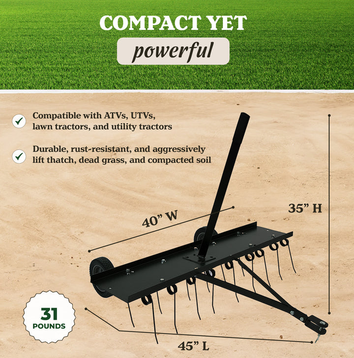 Yard Tuff Tine Dethatcher, 40 Inch Pull Behind Thatcher for Lawn Mower and ATVs