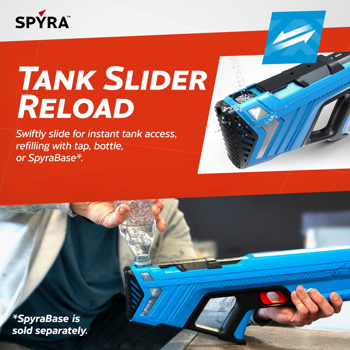 SPYRA 2 Pack Electric Water Blaster, Lightweight Squirt Gun SpyraGO, Blue/Red