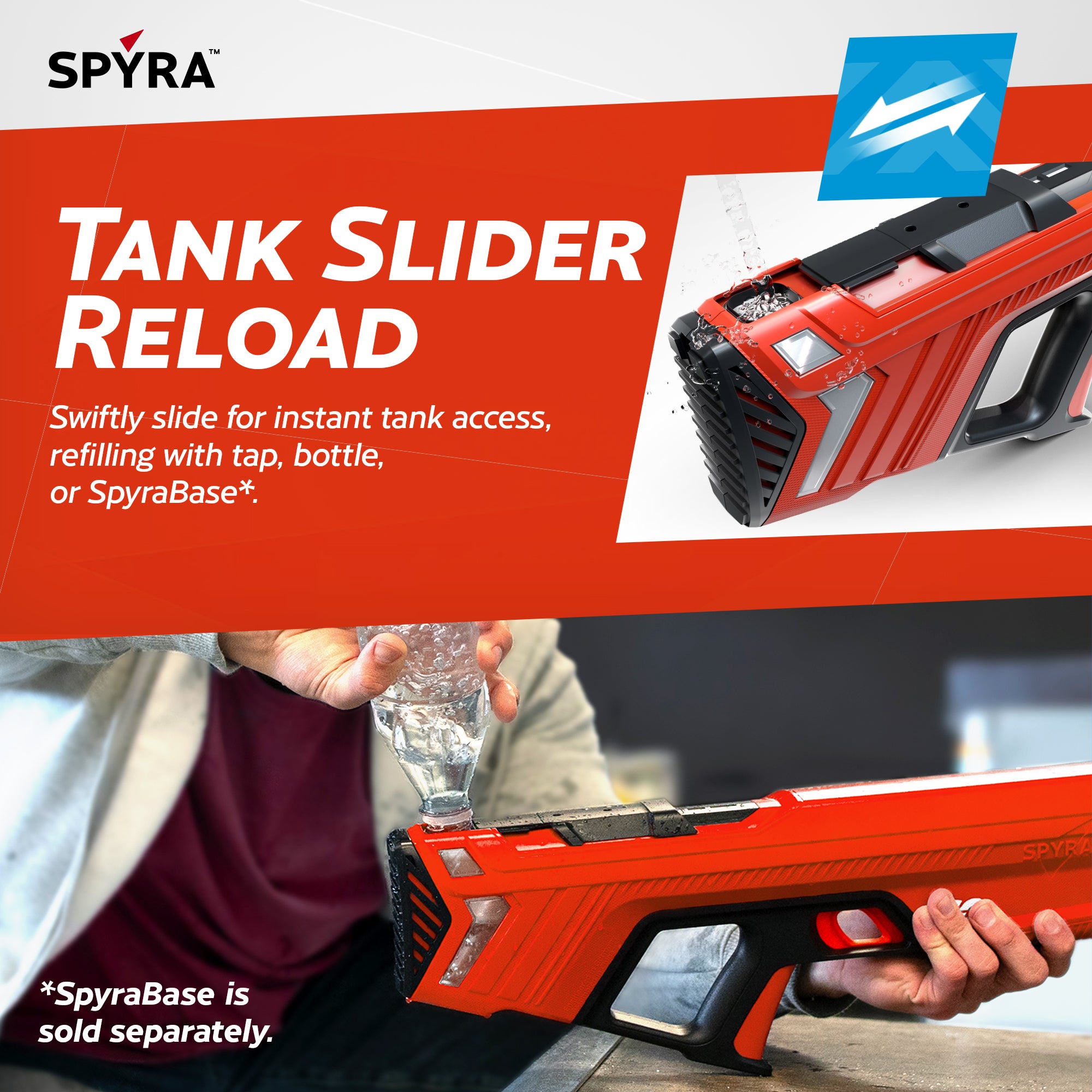 SPYRA Electric Water Blaster, Lightweight Outdoor Squirt Toy Game, SpyraGO, Red