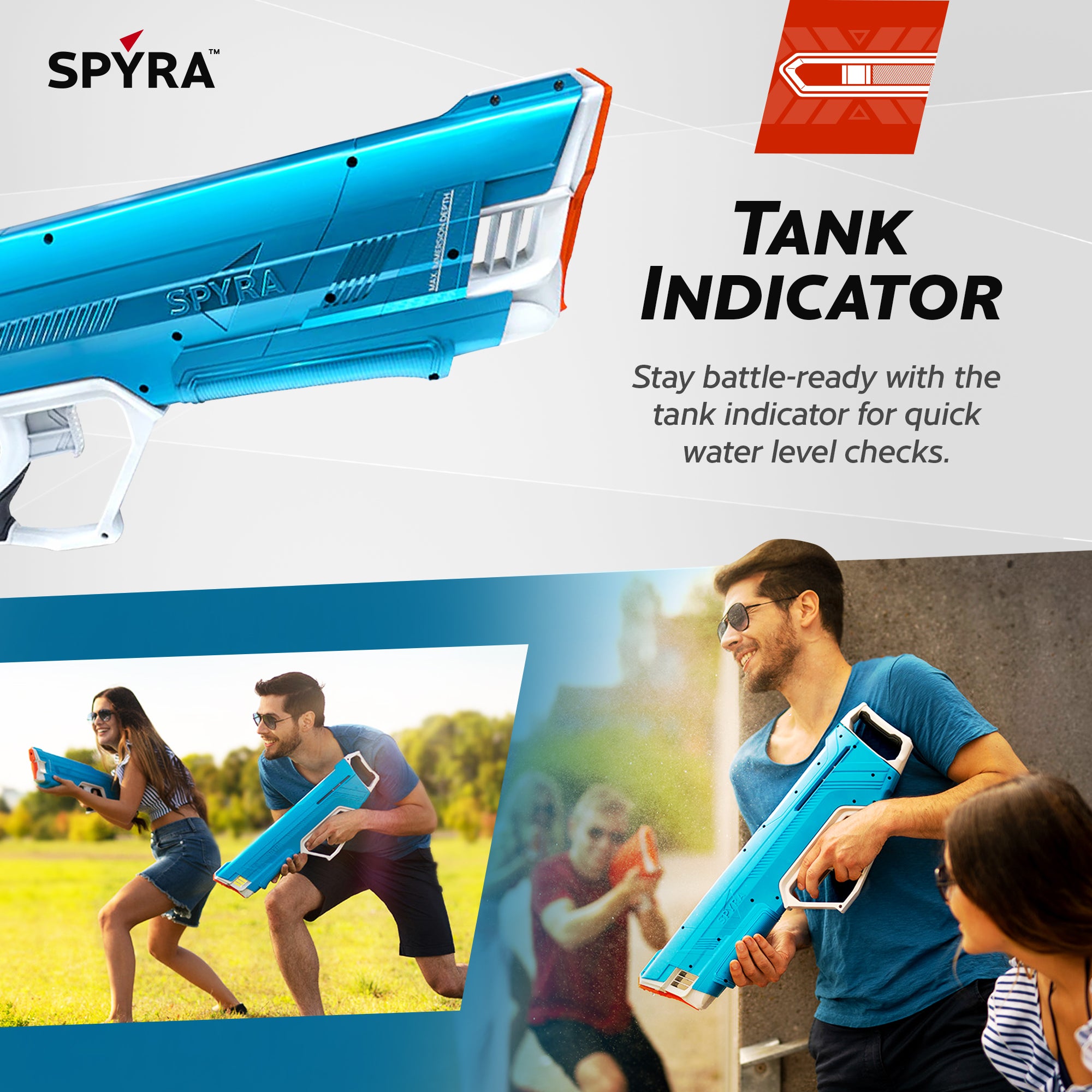 SPYRA Manual Water Blaster, Outdoor Squirt Gun for Pool Games, SpyraLX, Blue