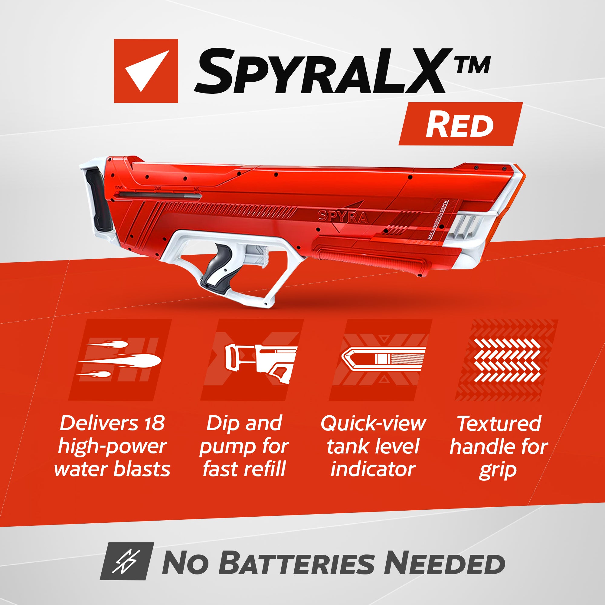 SPYRA Manual Water Blaster, Outdoor Squirt Gun for Pool Games, SpyraLX, Red