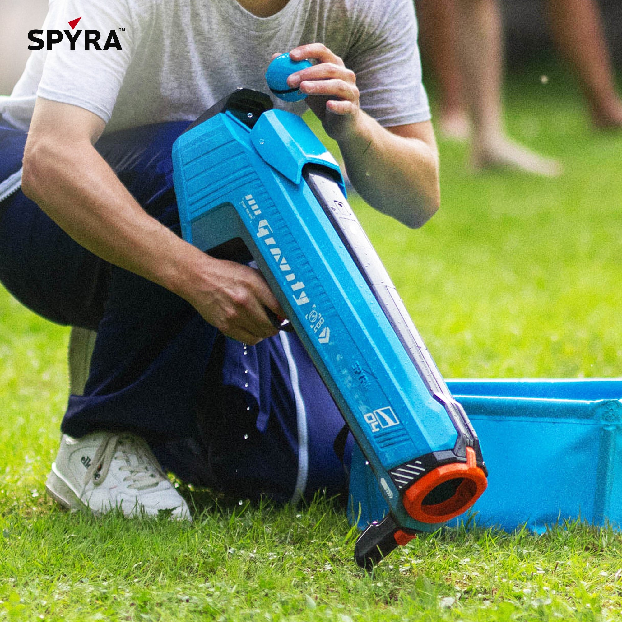 SPYRA Electric Water Bomb Launcher LED Display & 52 Ft Range, SpyraGravity, Blue - VMInnovations