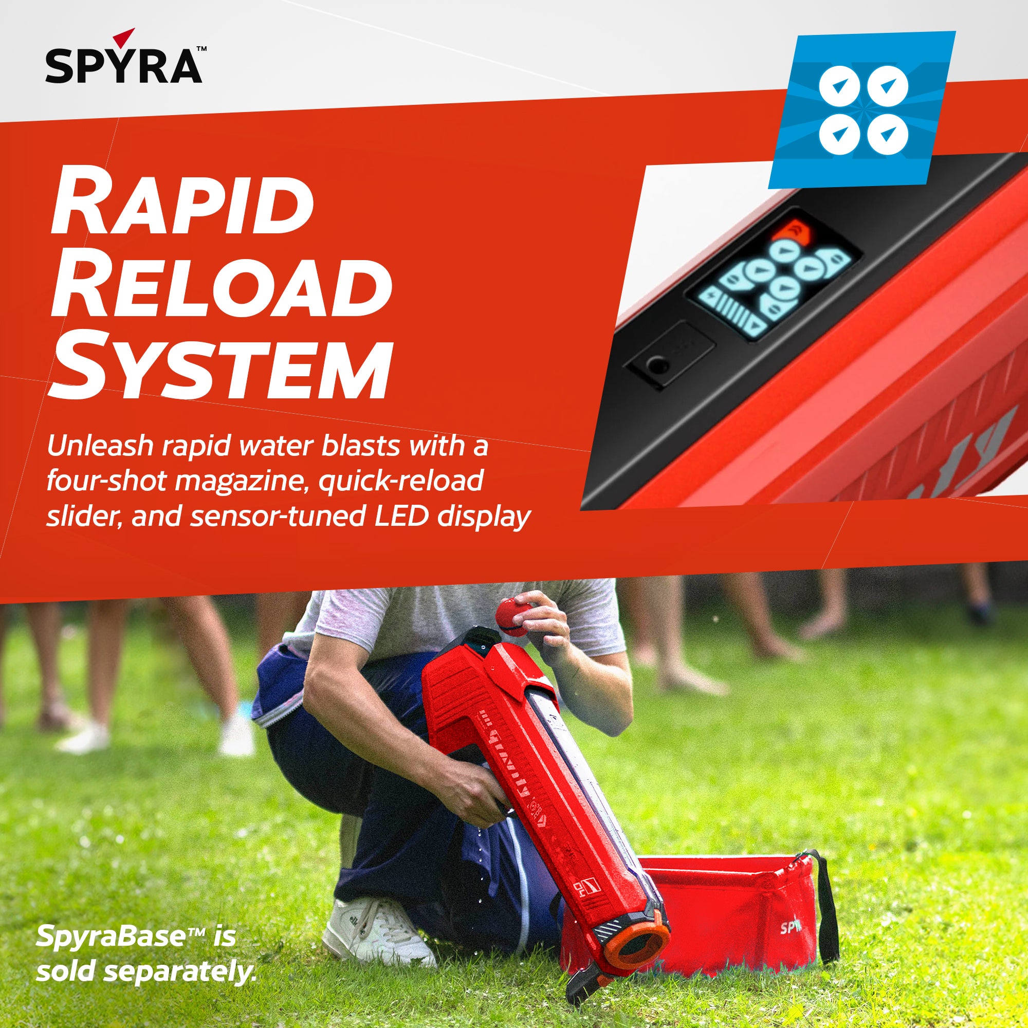 SPYRA Electric Water Bomb Launcher, LED Display & 52 Ft Range, Red (Open Box) - VMInnovations