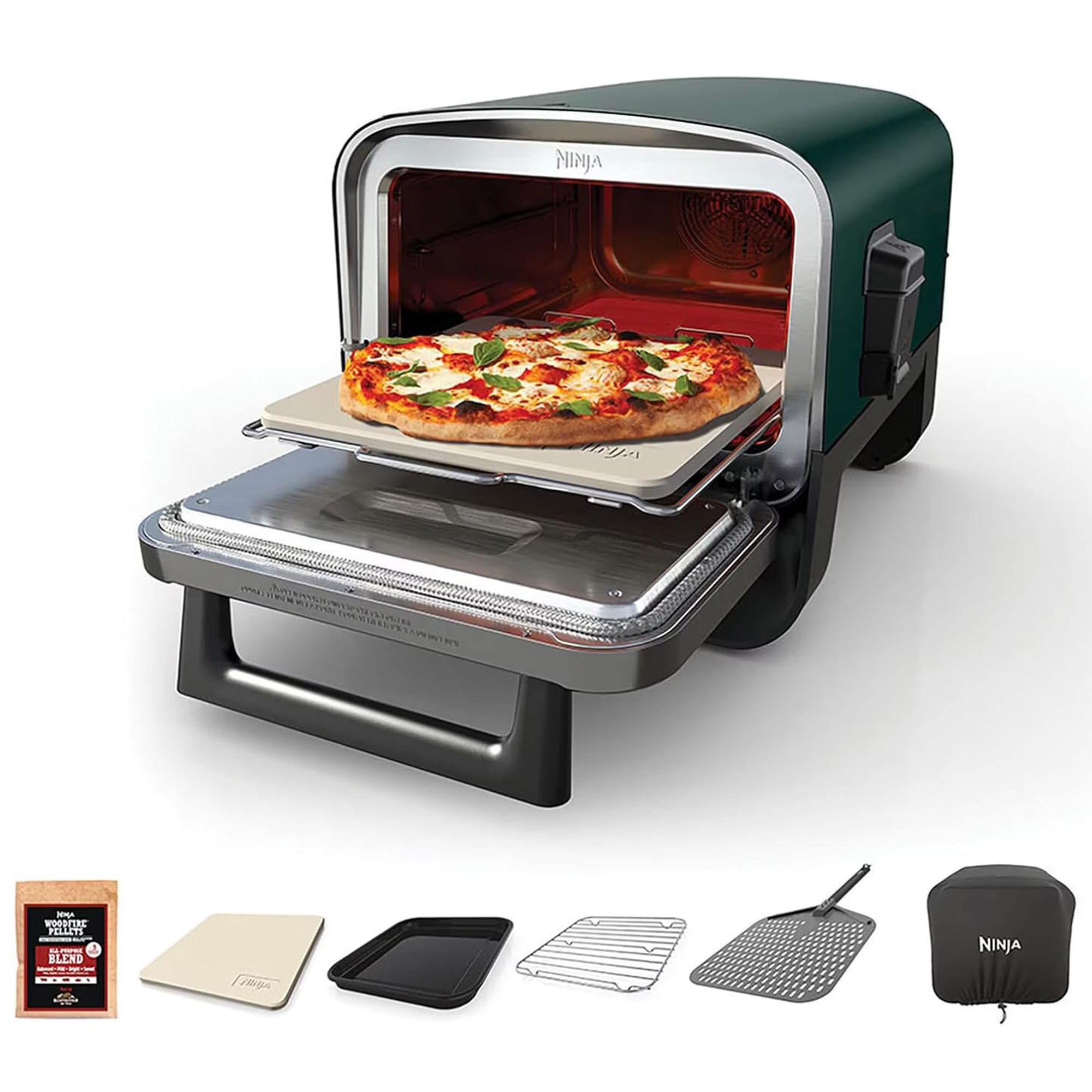 Ninja Woodfire 8-in-1 Outdoor Smoker Pizza Oven with 5 Pizza Settings, Green - VMInnovations
