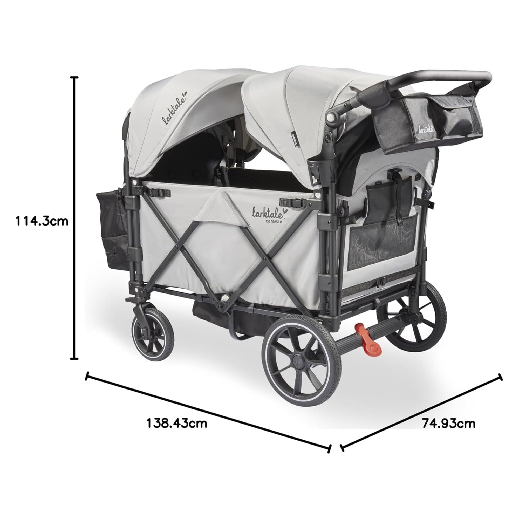 Larktale Caravan Quad Stroller, 4-Seater Wagon, 214 lb Capacity, Gray (Open Box) - VMInnovations