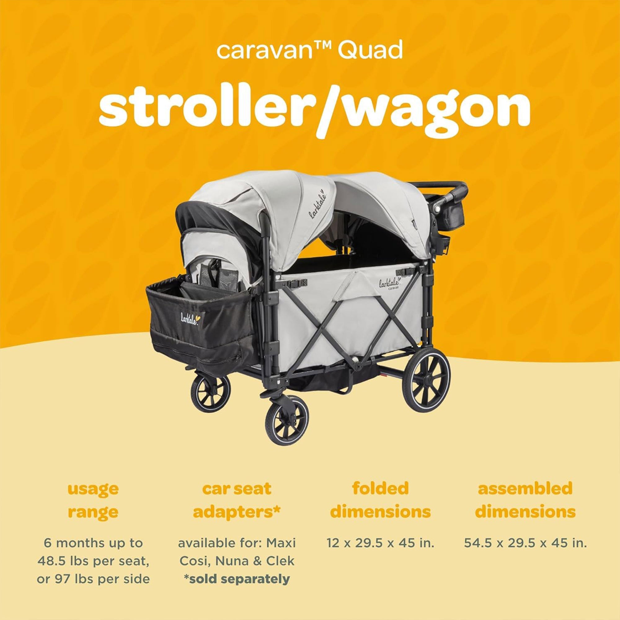 Larktale Caravan Quad Stroller, 4-Seater Wagon, 214 lb Capacity, Gray (Open Box) - VMInnovations