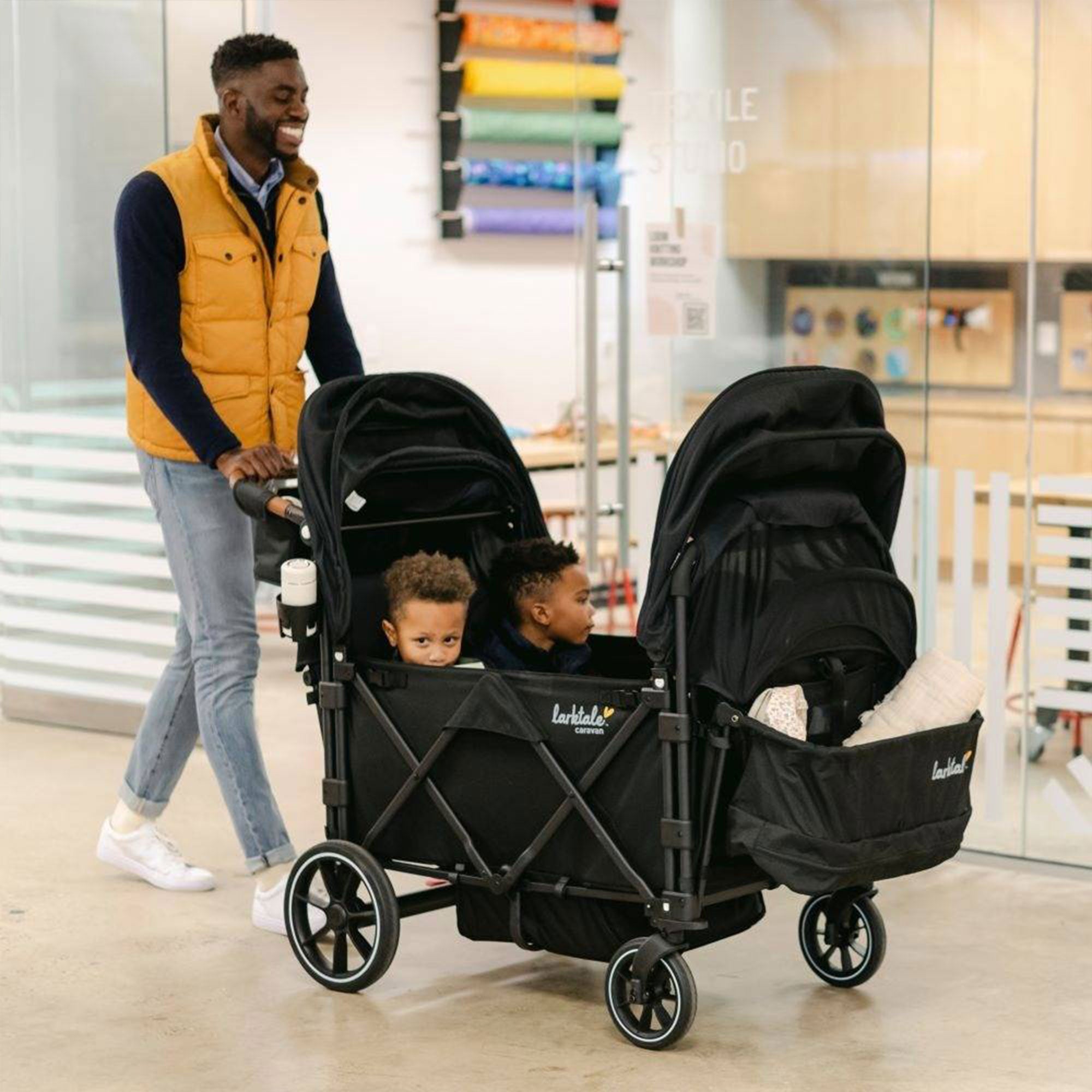 Larktale Caravan Quad Stroller, 4-Seater Wagon, 214 lb Capacity, Byron Black - VMInnovations