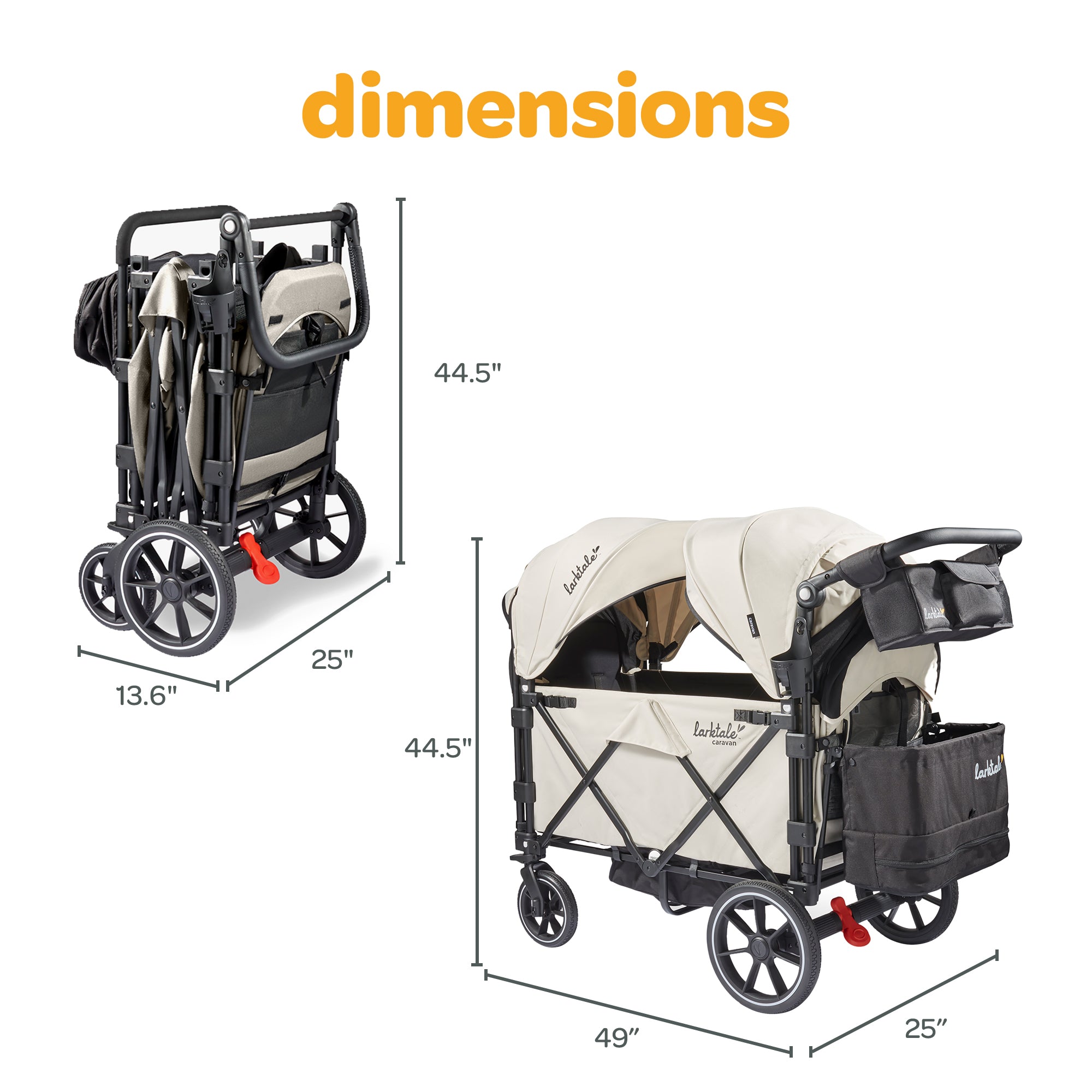 Larktale Caravan V3 Stroller, 2-Seater Kids Wagon, 207lb Capacity, Newport Taupe - VMInnovations