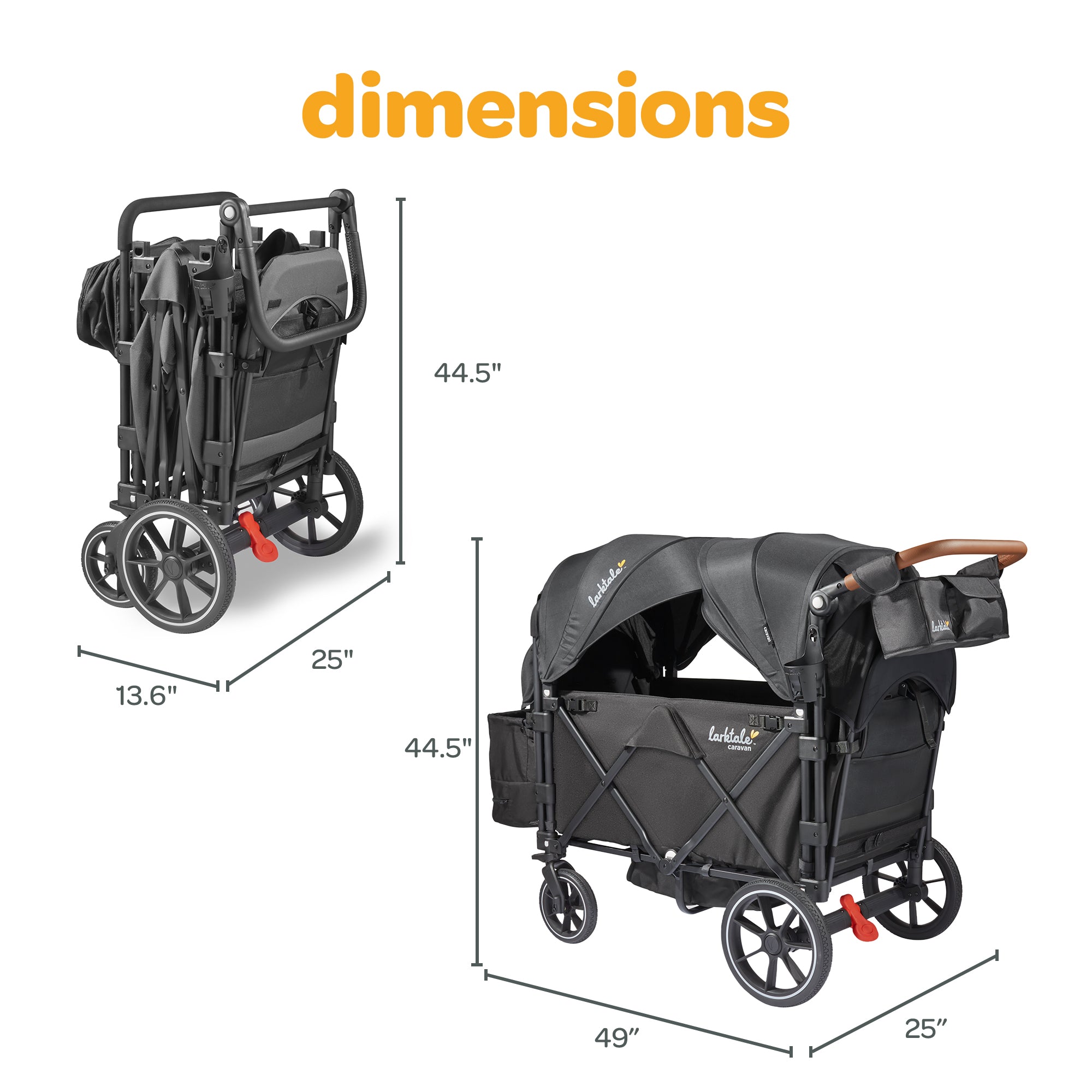 Larktale Caravan V3 Stroller, 2-Seater Kids Wagon, 207 lb Capacity, Byron Black - VMInnovations