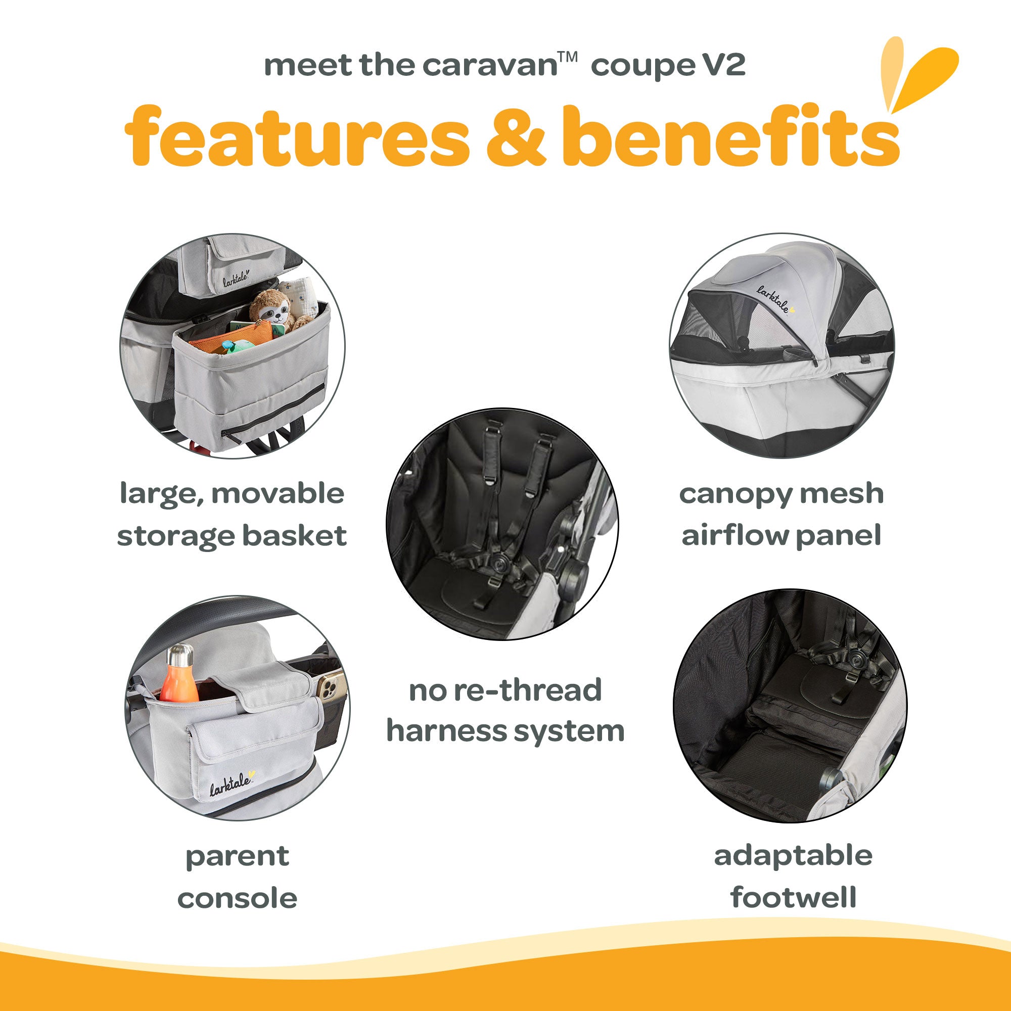 Larktale Coupe V2 Compact Stroller, Reclining 2-Seat Wagon, Gray/Black(Open Box) - VMInnovations