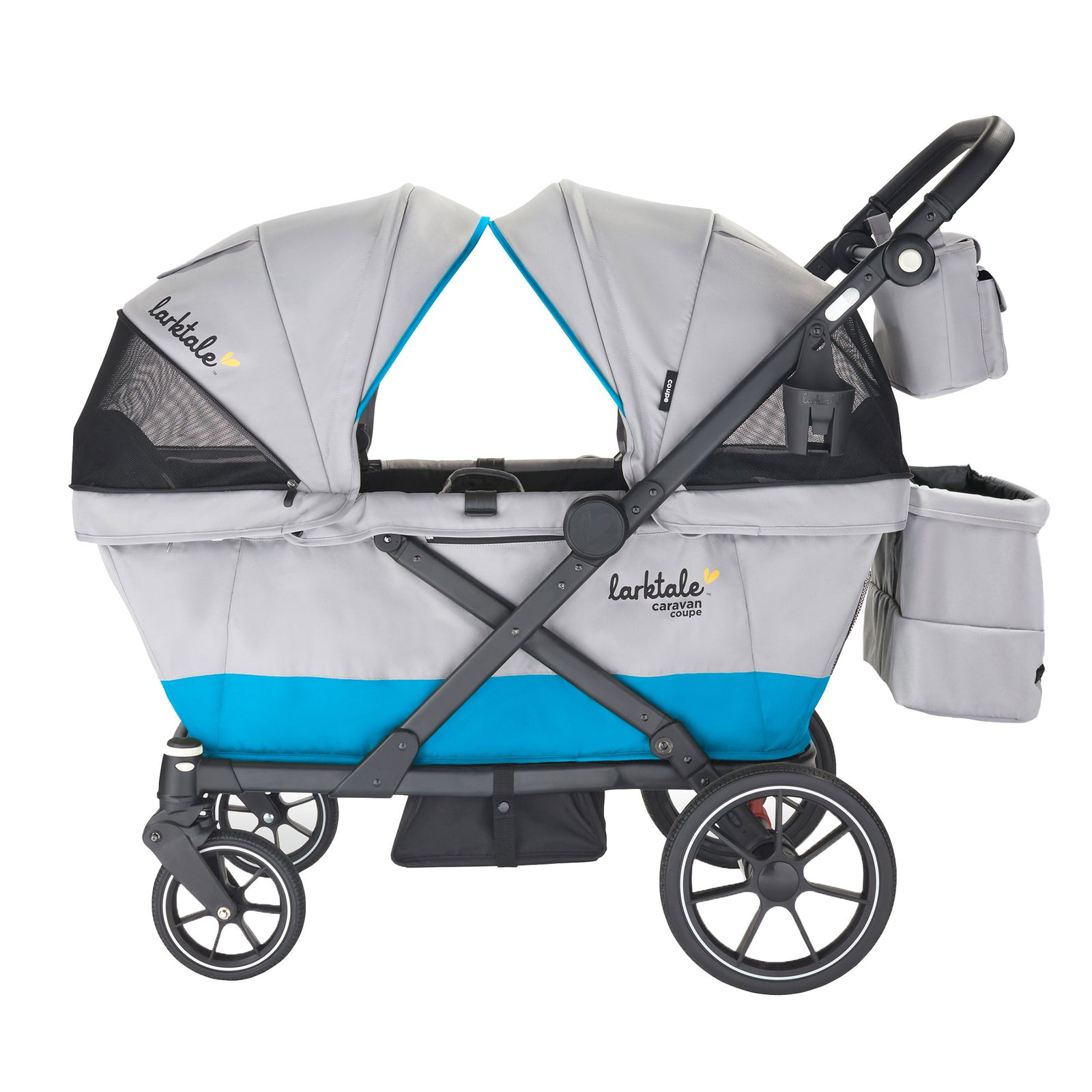 Larktale Caravan Coupe V2 Compact Stroller, Reclining 2-Seat Wagon, Gray/Bue - VMInnovations