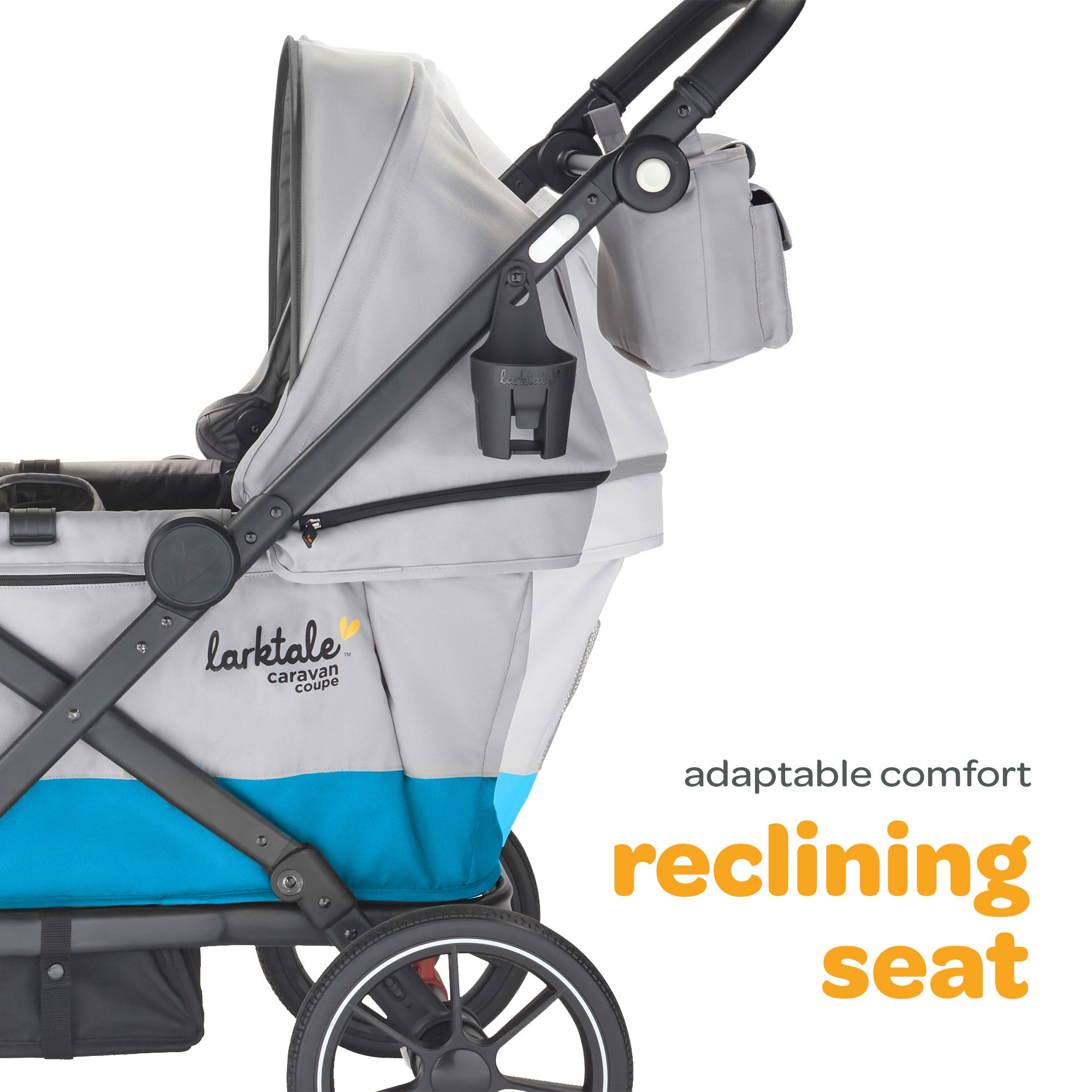Larktale Coupe V2 Compact Stroller, Reclining 2-Seat Wagon, Gray/Bue (Open Box) - VMInnovations