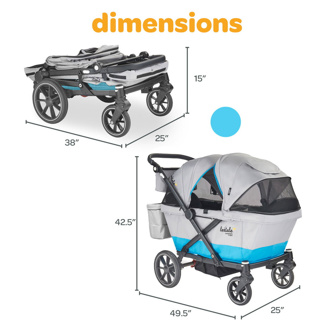 Larktale Caravan Coupe V2 Compact Stroller, Reclining 2-Seat Wagon, Gray/Bue - VMInnovations
