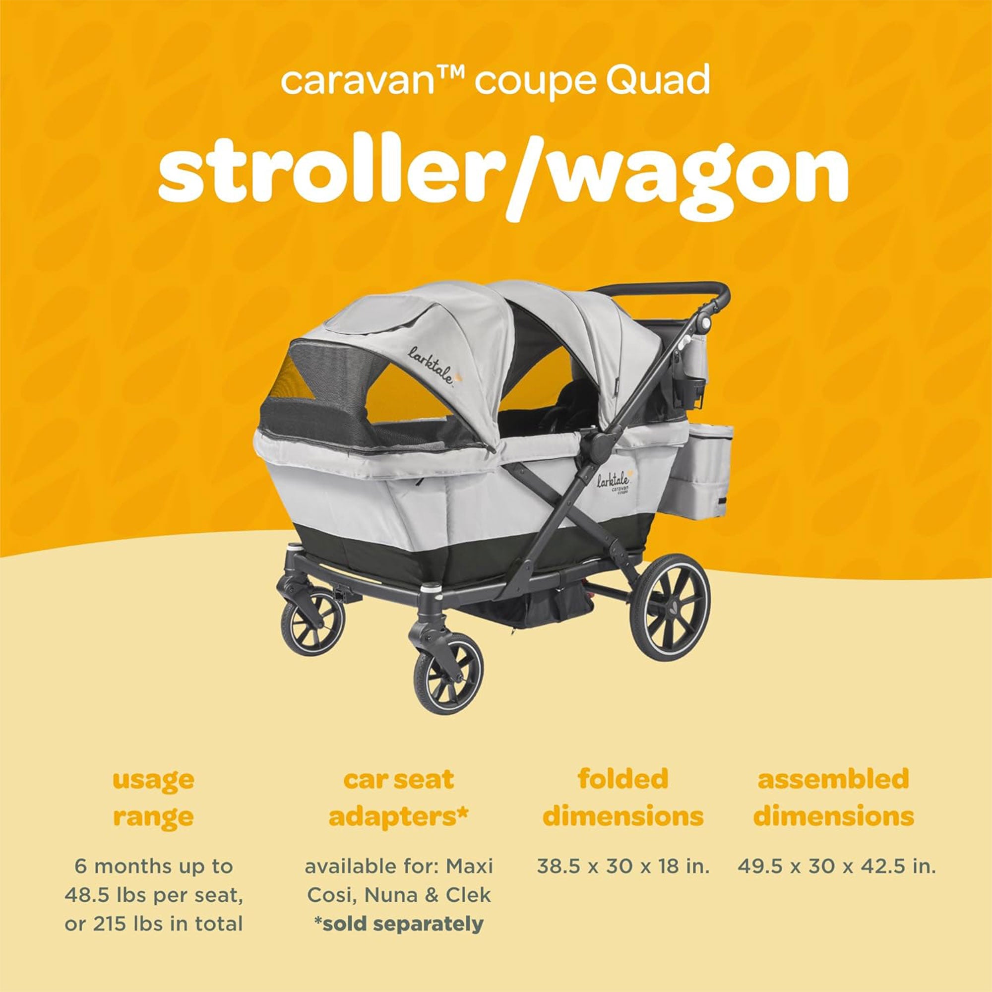 Larktale Caravan Coupe Quad Compact Stroller Reclining 4-Seat Wagon (Open Box) - VMInnovations
