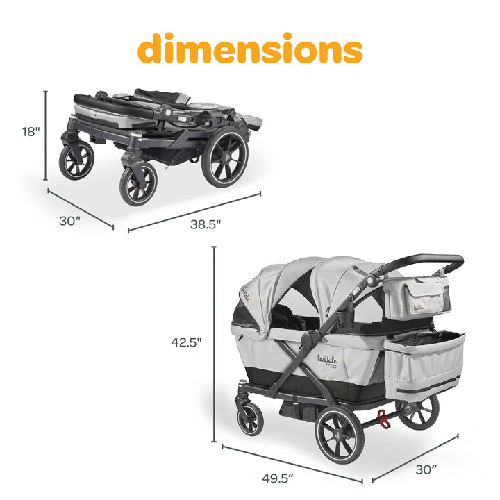 Larktale Caravan Coupe Quad Compact Stroller Reclining 4-Seat Wagon, Gray/Black - VMInnovations