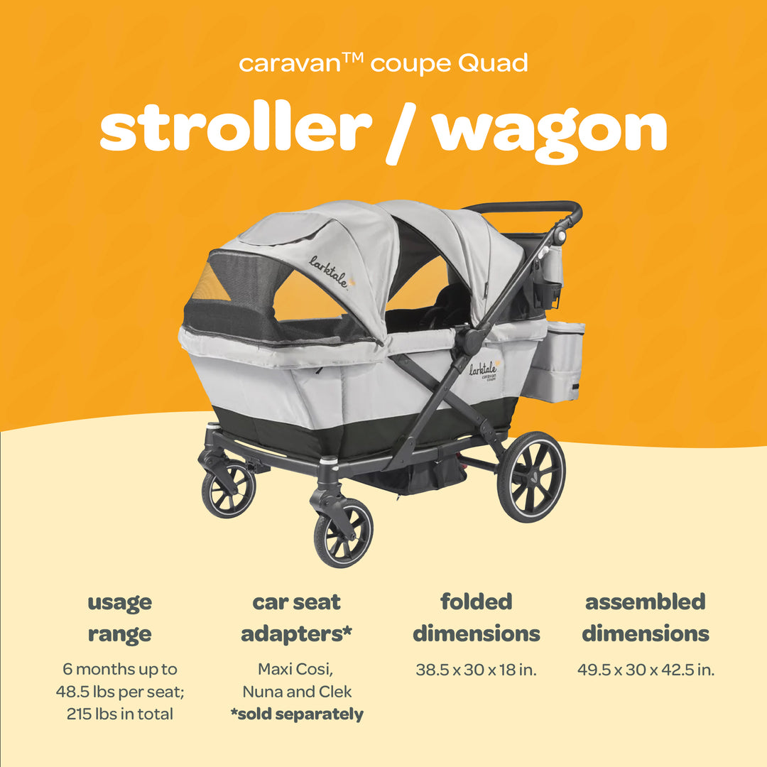 Larktale Caravan Coupe Quad Compact Stroller Reclining 4-Seat Wagon, Gray/Black - VMInnovations