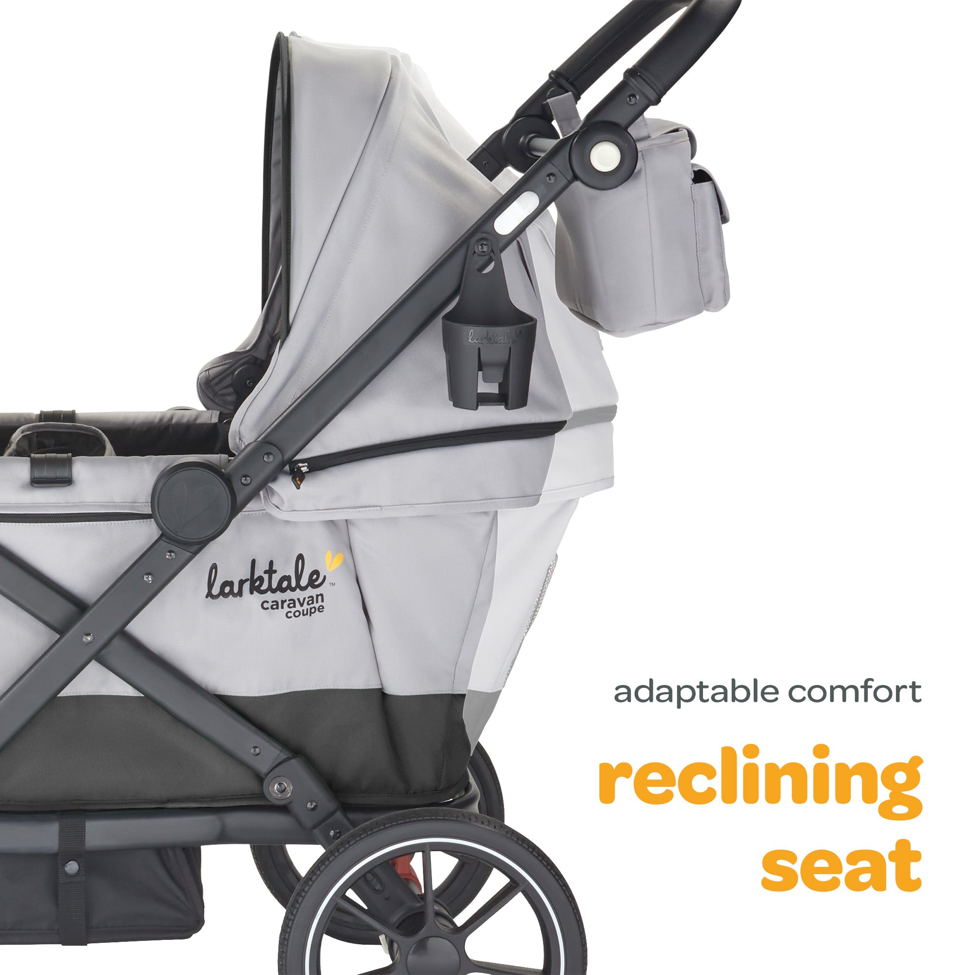 Larktale Caravan Coupe Quad Compact Stroller Reclining 4-Seat Wagon, Gray/Black - VMInnovations