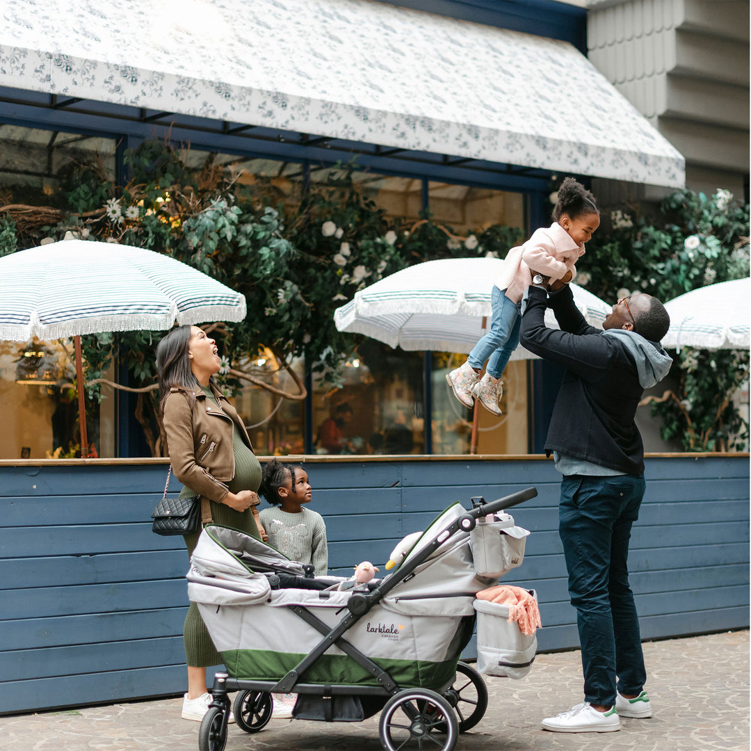 Larktale Caravan Coupe Quad Compact Stroller Reclining 4-Seat Wagon, Gray/Green - VMInnovations