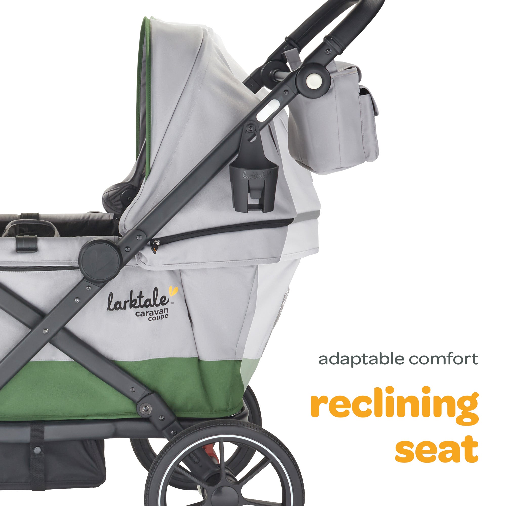 Larktale Coupe Quad Compact Stroller Reclining 4-Seat Wagon, Gray/Green (Used) - VMInnovations