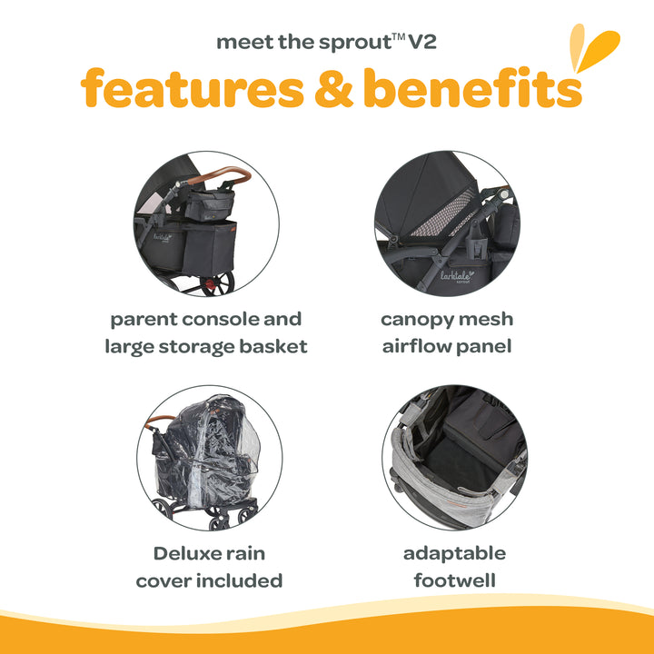 Larktale Sprout V2 Adjustable Stroller 2 Seater Wagon, 120 lb Capacity, Black - VMInnovations