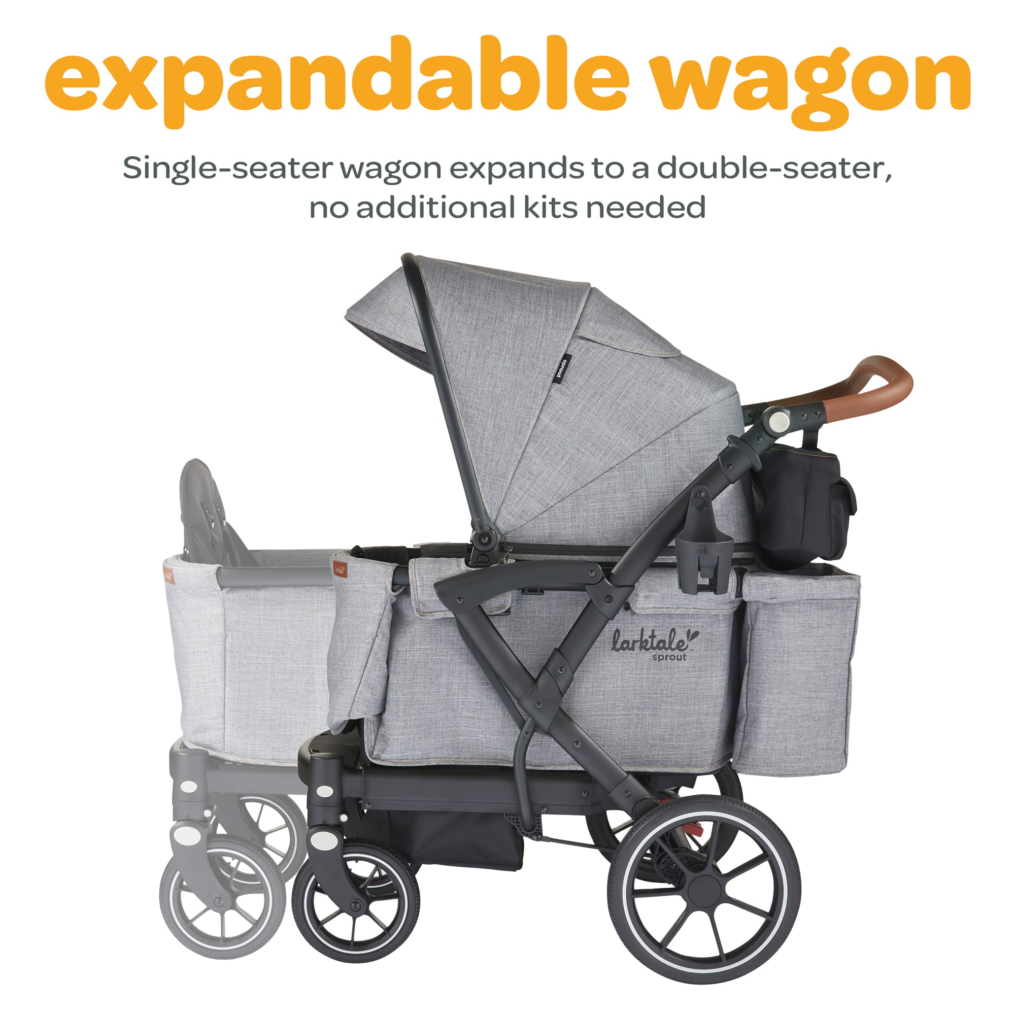 Larktale Sprout V2 Adjustable Stroller 2 Seater Wagon, 120 lb Capacity, Gray - VMInnovations