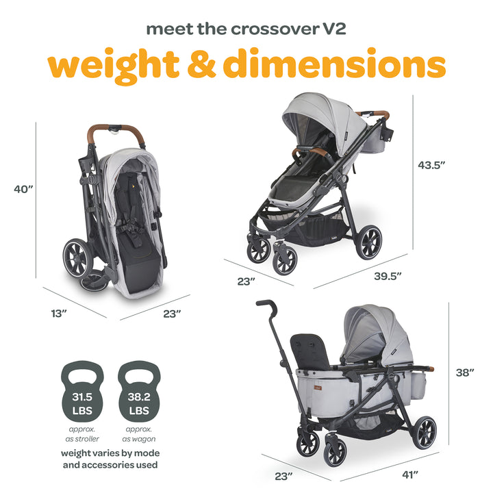 Larktale Crossover V2 All-In-One Stroller 2 Seater Wagon, 120 lb Capacity, Black - VMInnovations