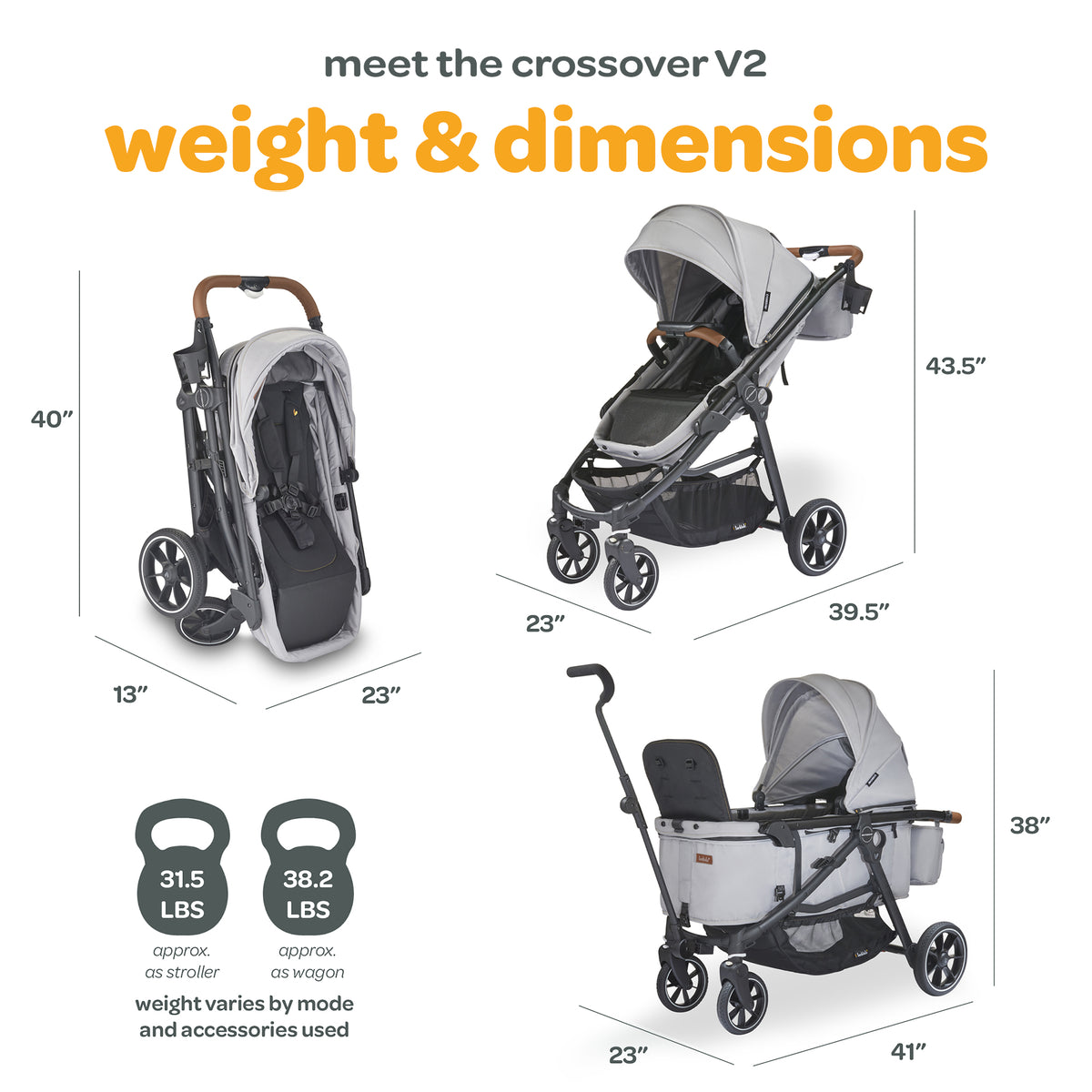 Larktale Crossover V2 All-In-One Stroller 2Seater Wagon 120lb Capacity(Open Box) - VMInnovations