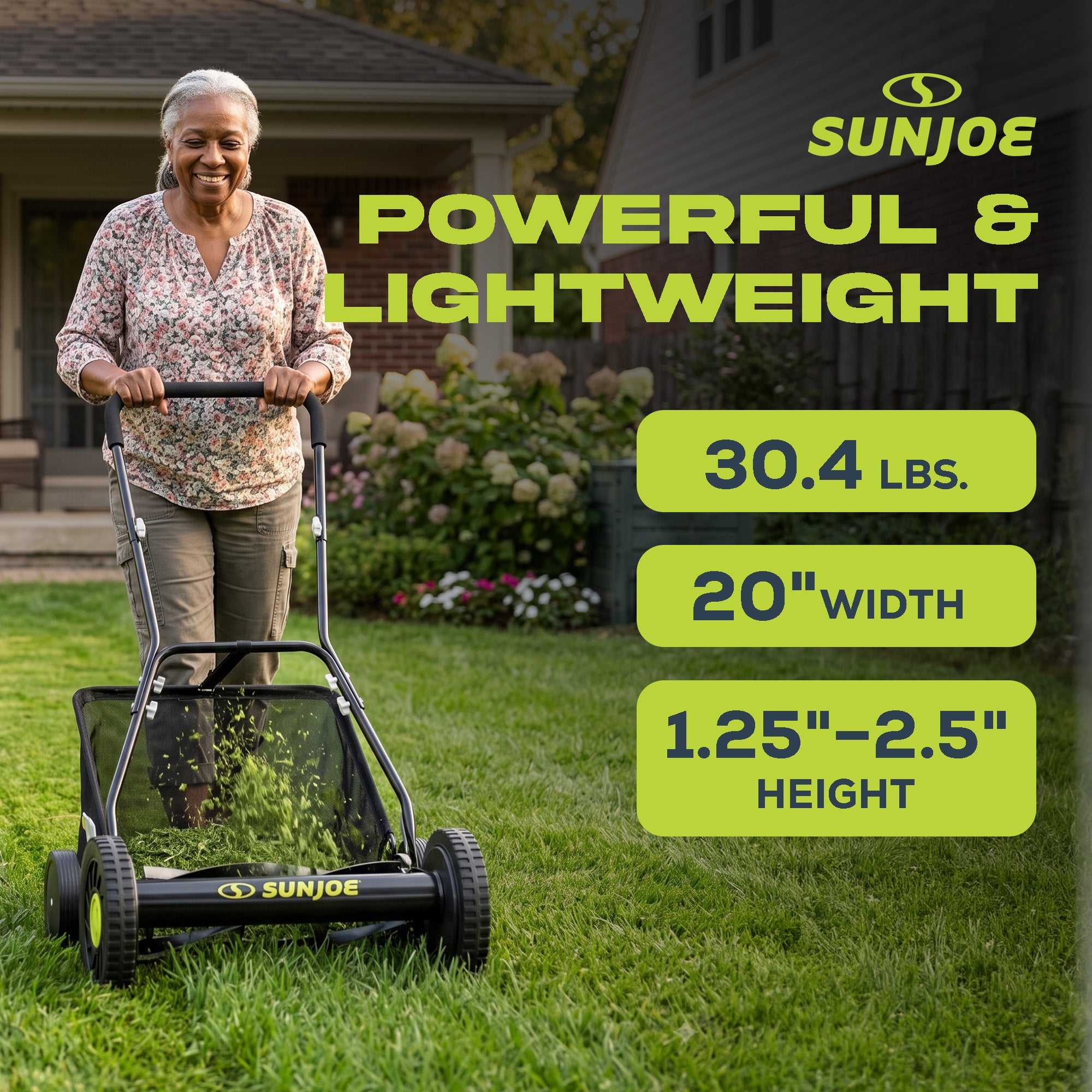 Sun Joe Manual Push Reel Lawn Mower, 20” Yard Trimmer with Grass Catcher, MJ502M