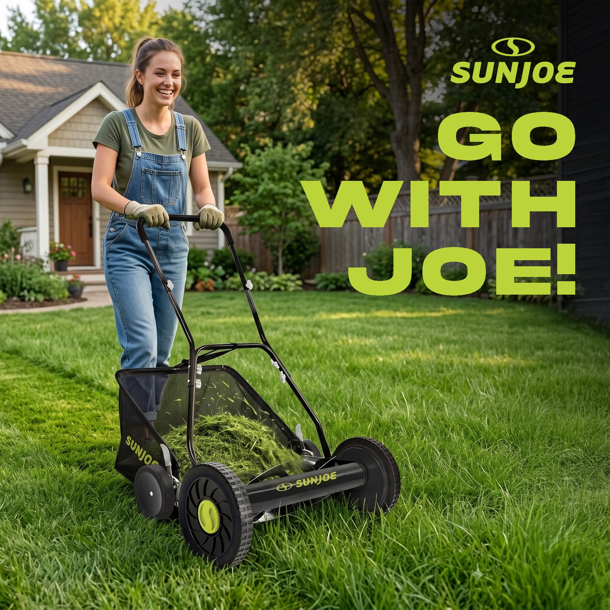 Sun Joe Manual Push Reel Lawn Mower, 20” Yard Trimmer with Grass Catcher, MJ502M
