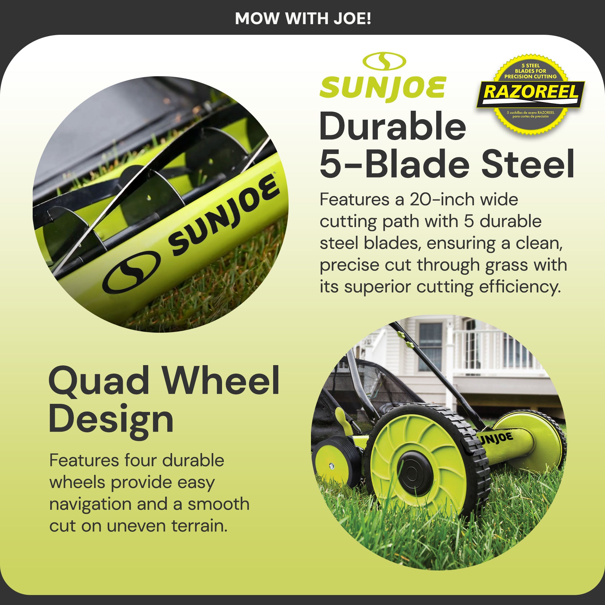Sun Joe Manual Reel Lawn Mower, 20” Yard Trimmer w/Grass Catcher, Green (Used) - VMInnovations