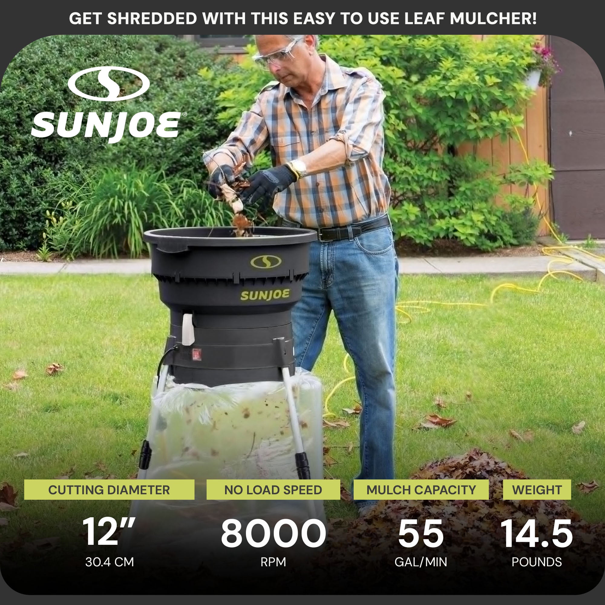 Sun Joe Electric Leaf Mulcher/Shredder 13 Amp w/ Adjustable Control Dial, SDJ616