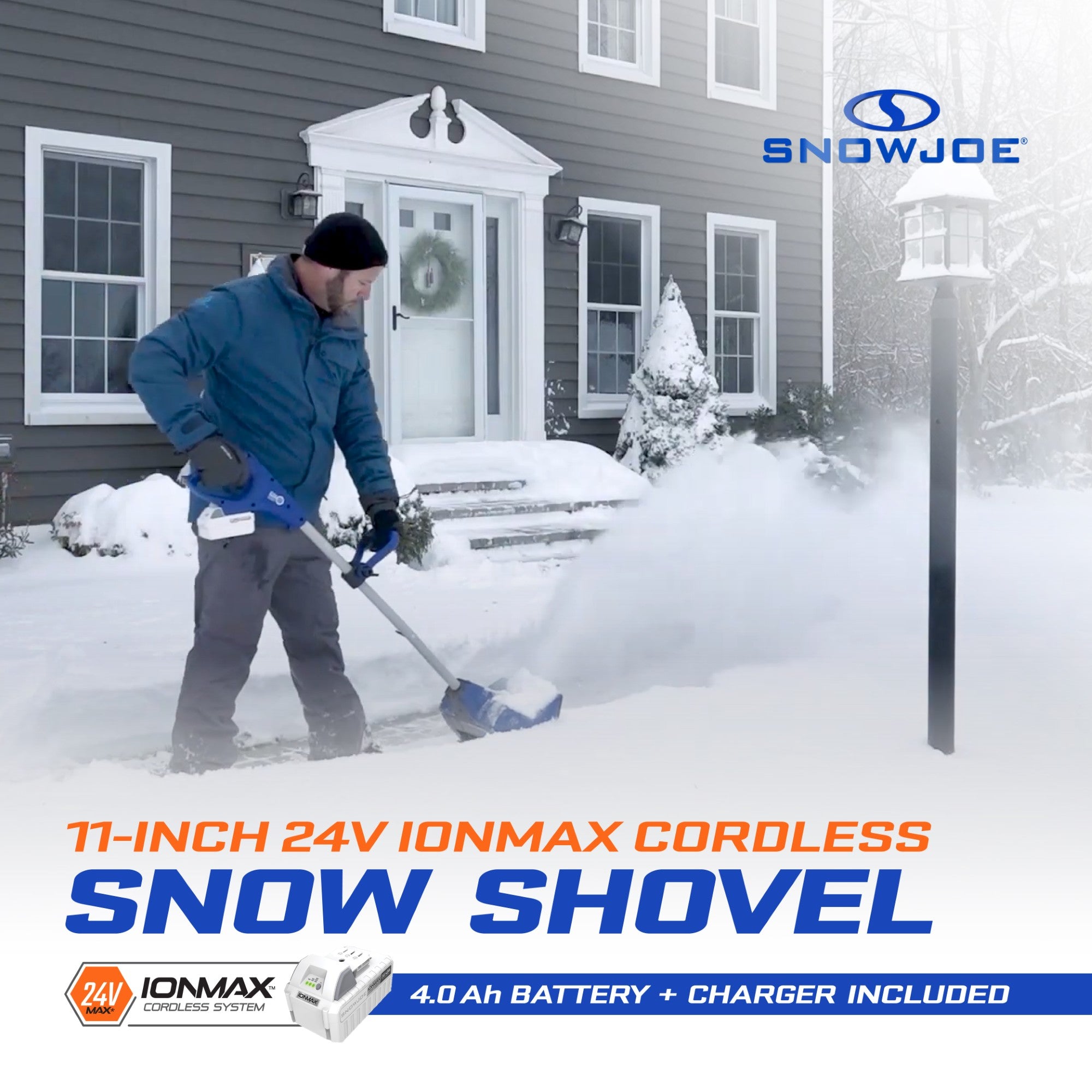 Snow Joe 24V 4Ah Cordless Snow Shovel for Winter Snow Removal, Blue (Open Box)