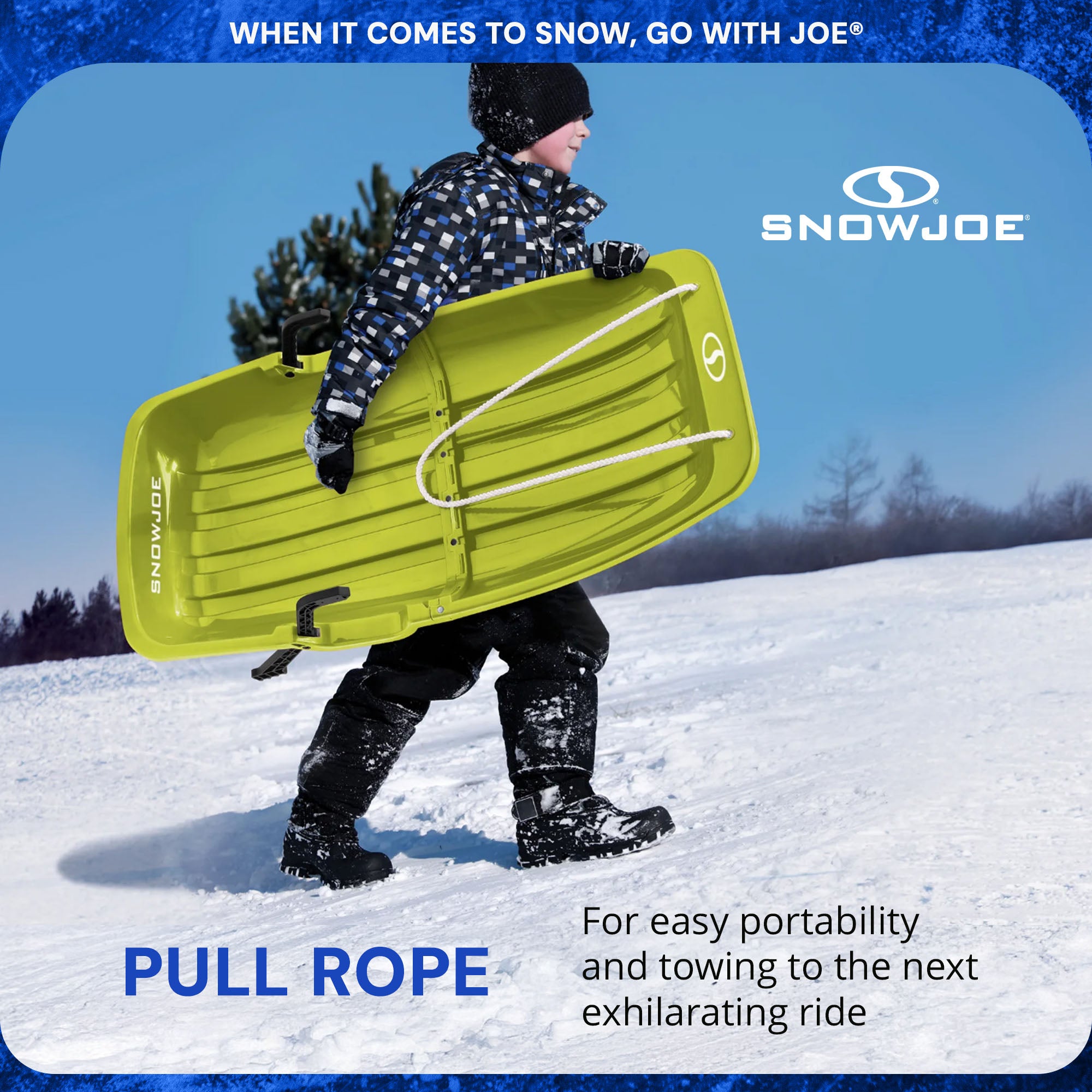 Snow Joe Snow Sled, 34” Toboggan Board w/Handles & Rope, Green (Open Box) - VMInnovations
