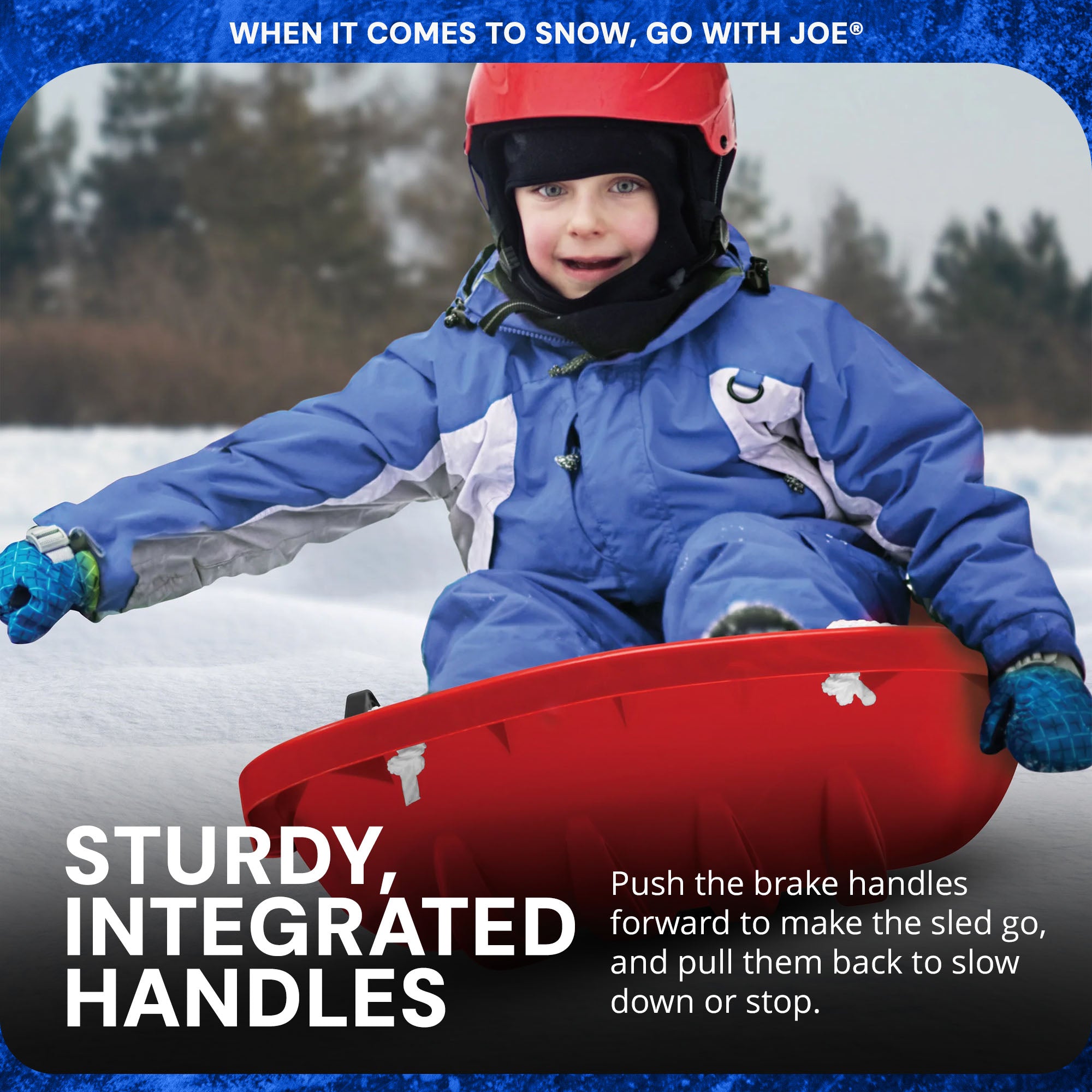 Snow Joe Plastic Snow Sled, 34” Sledding Toboggan Board w/ Handles, SJ-SLD34-RED - VMInnovations