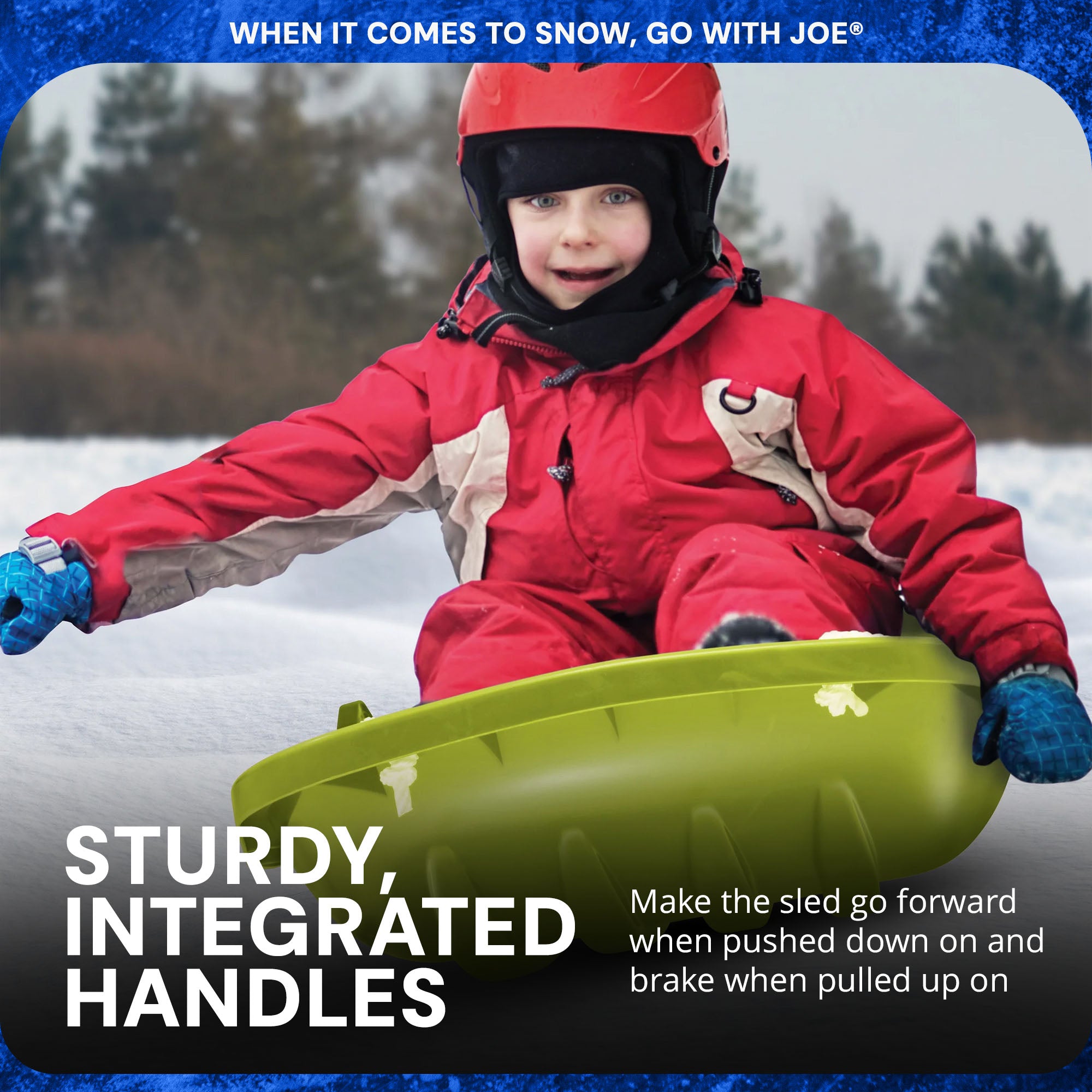 Snow Joe Plastic Snow Sled, 48” Toboggan Board w/ Handles & Rope, Green (Used) - VMInnovations