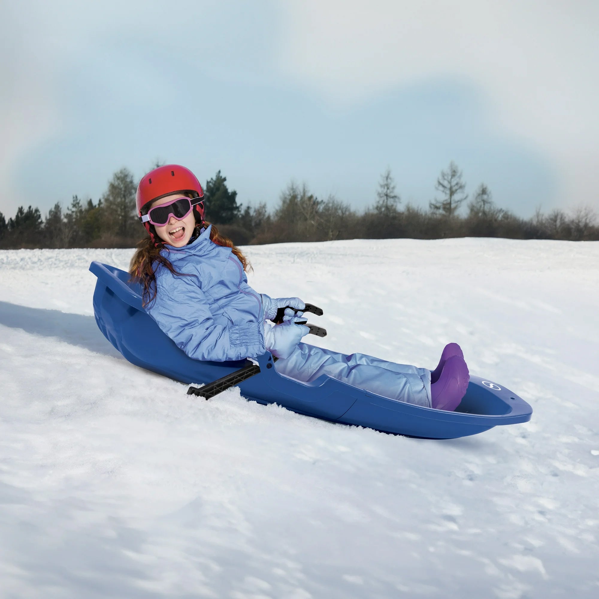 Snow Joe Snow Sled, 48” Sledding Toboggan Board w/Handles & Rope, Blue(Open Box) - VMInnovations