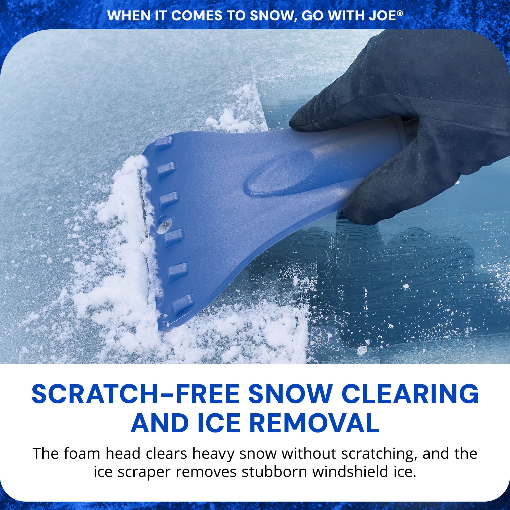 Snow Joe Ice Scraper, Car Window Snow Removal Broom for Winter, Blue (Used)