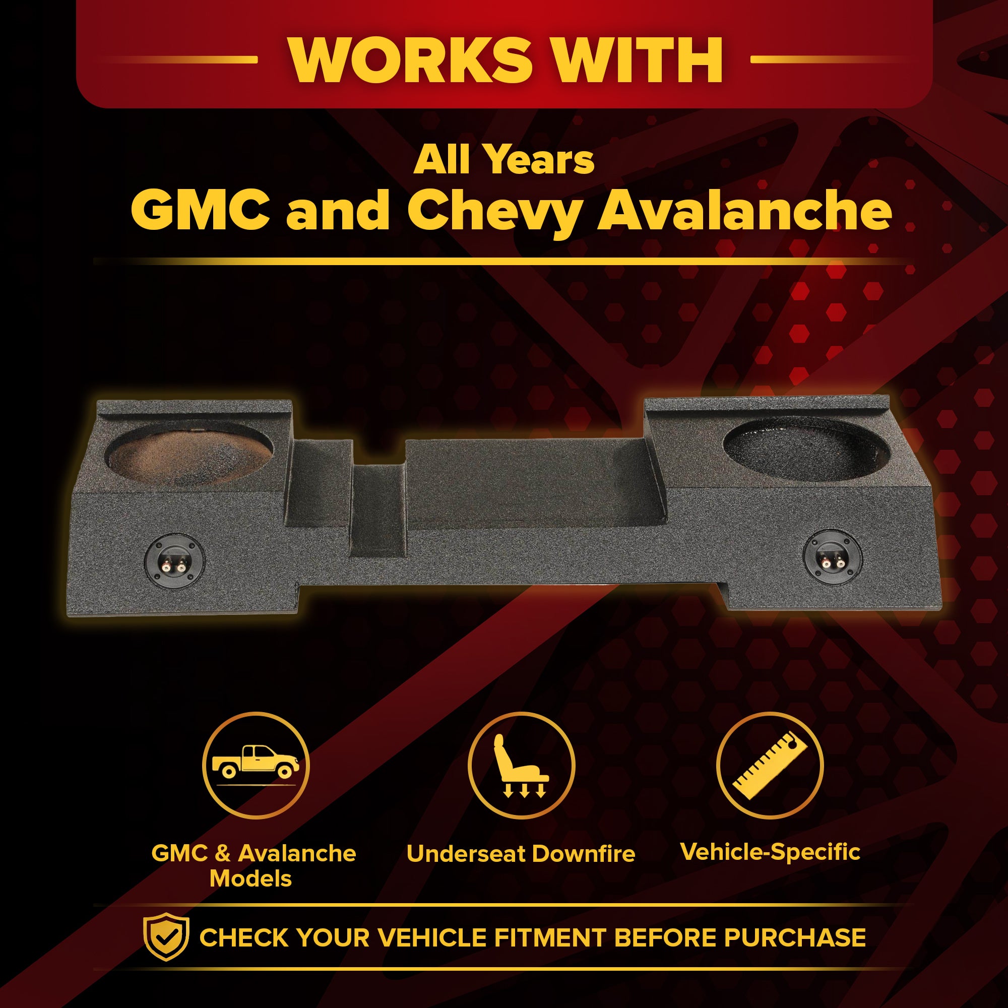 QPower Dual 10" Sealed Downfire Sub Box for GMC and Chevy Avalanche, All Years - VMInnovations