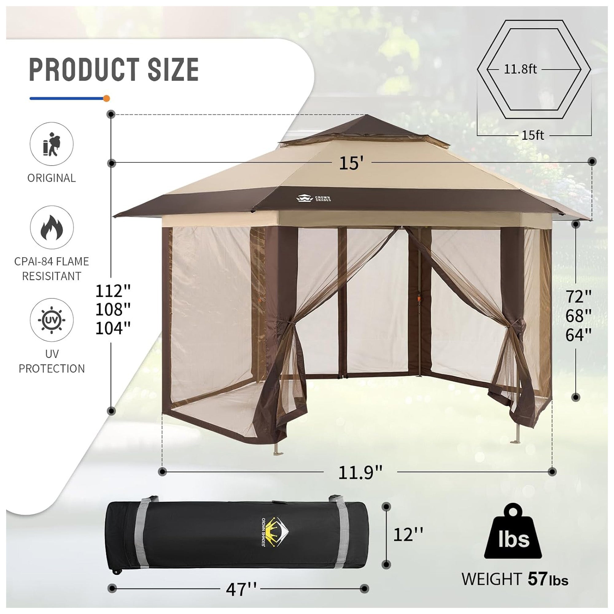 CROWN SHADES 12x12 Pop Up Gazebo, Canopy Tent for Events, Beige/Coffee (Used) - VMInnovations