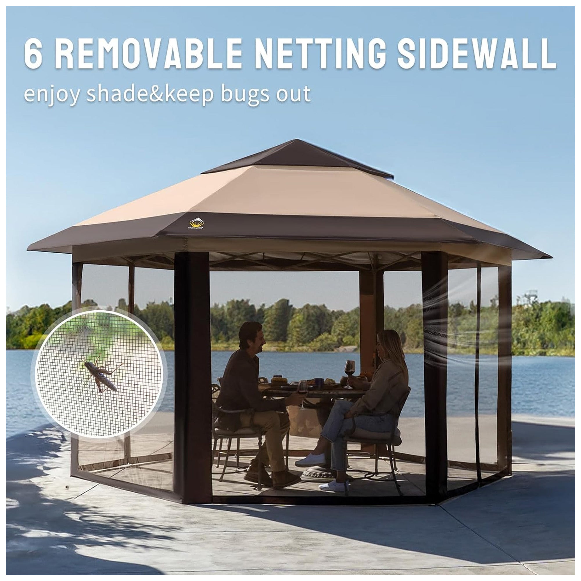 CROWN SHADES 12x12 Pop Up Gazebo, Canopy Tent for Events, Beige/Coffee (Used) - VMInnovations