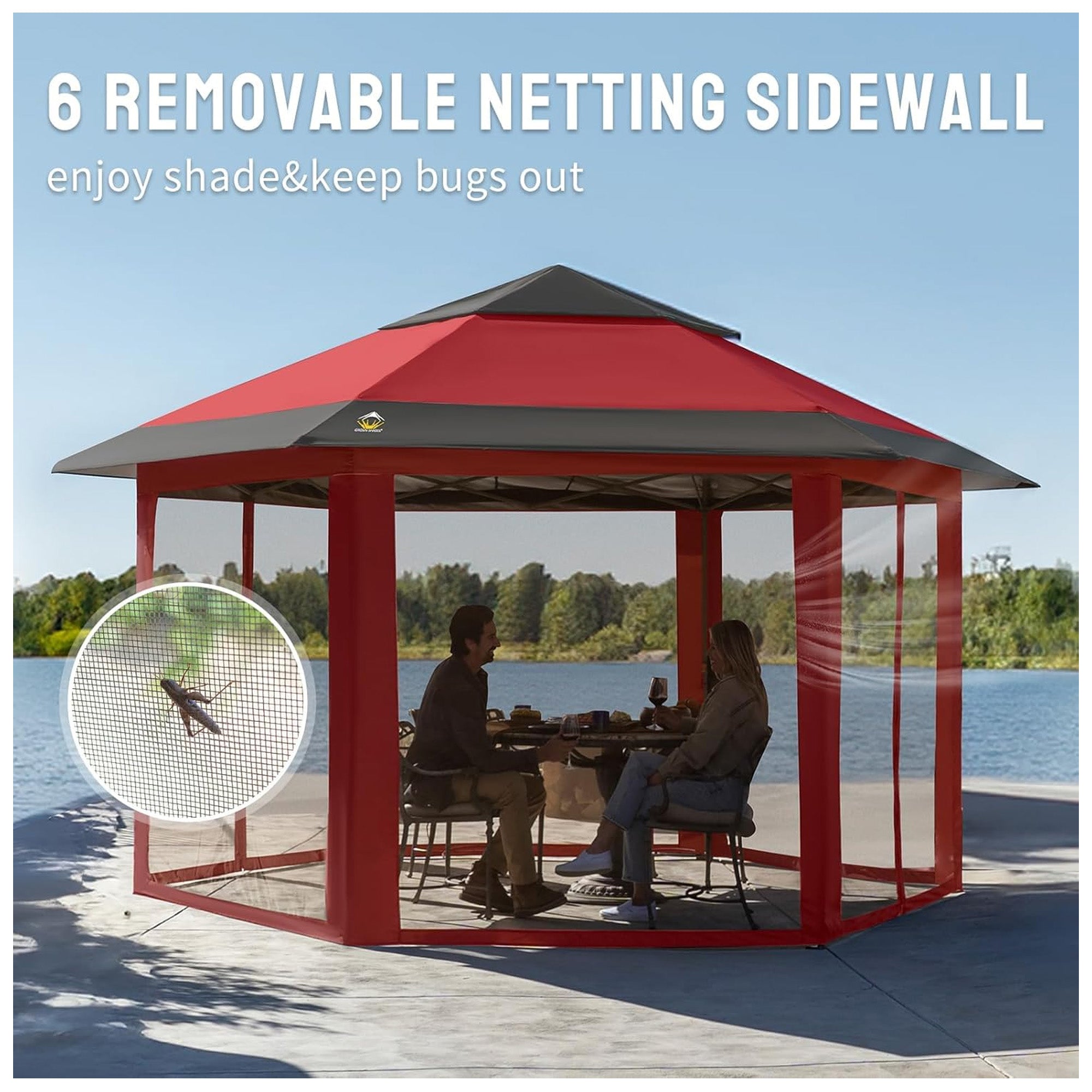 CROWN SHADES 12x12 Pop Up Gazebo, Canopy Tent for Events, Red/Grey (Used) - VMInnovations