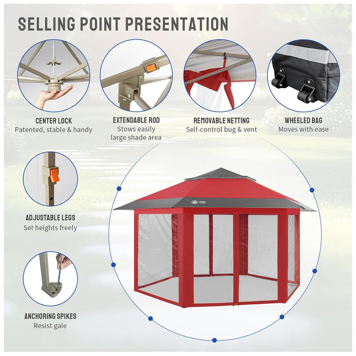 CROWN SHADES 12x12 Pop Up Gazebo, Canopy Tent for Events, Red/Grey (Used) - VMInnovations
