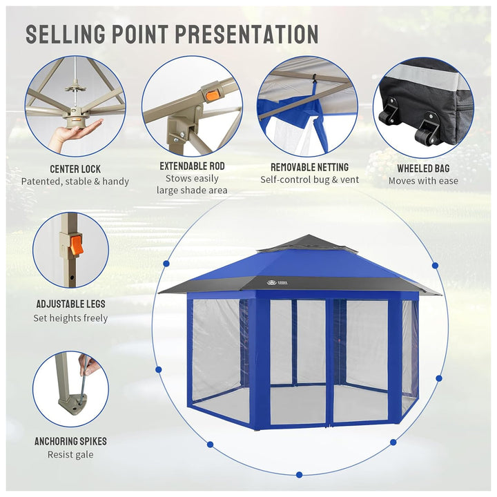 CROWN SHADES 12x12 Pop Up Gazebo, Canopy Tent for Events, Blue/Grey (Used) - VMInnovations
