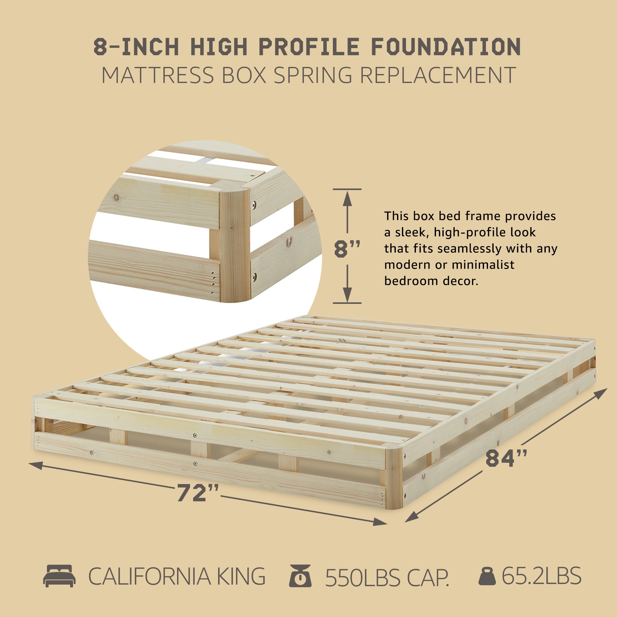 Hercules 8" High Profile Foundation Box Spring Replacement, Cali King (Open Box) - VMInnovations