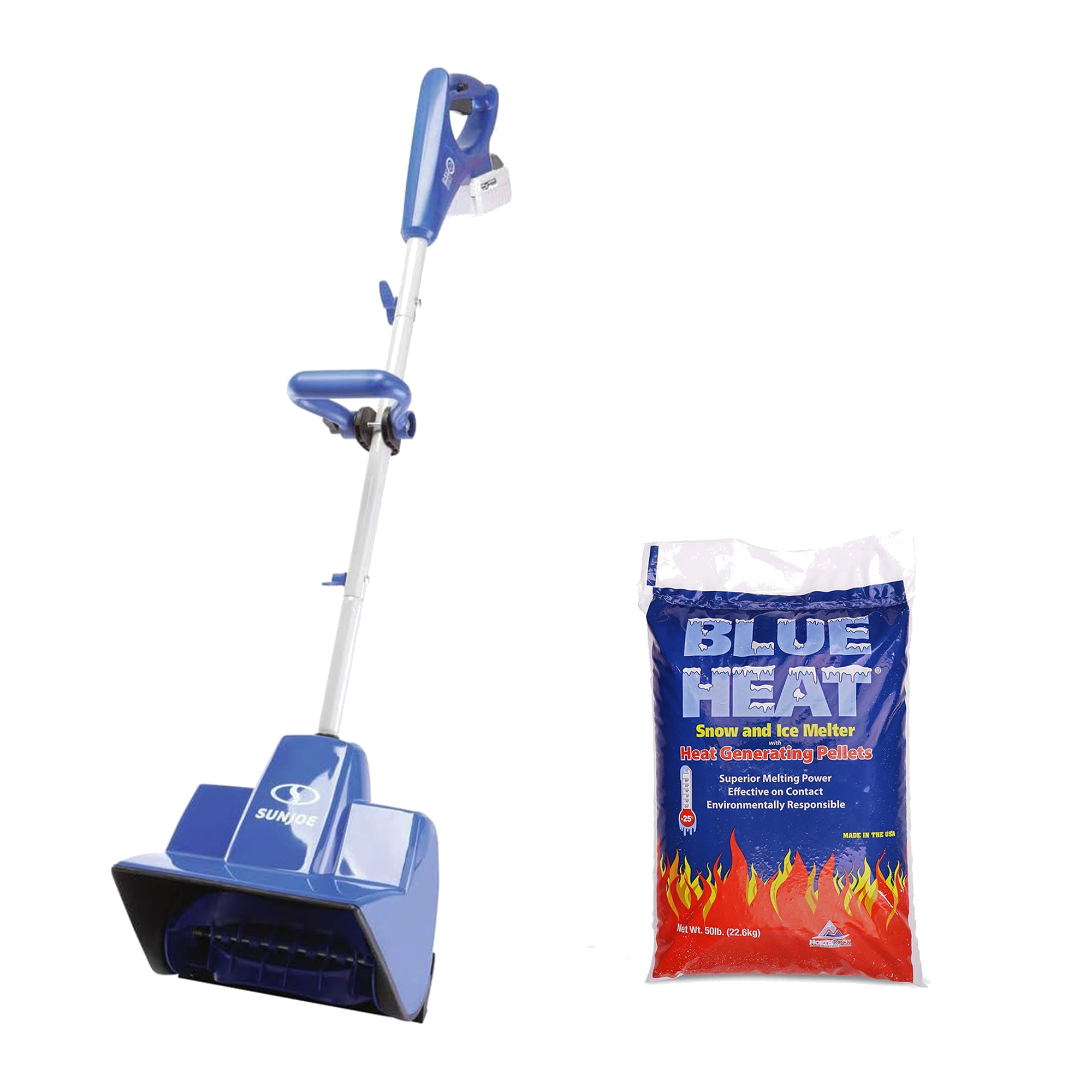 Snow Joe 24V Cordless Snow Shovel Kit with Blue Heat Ice Melt Pellets Deicer